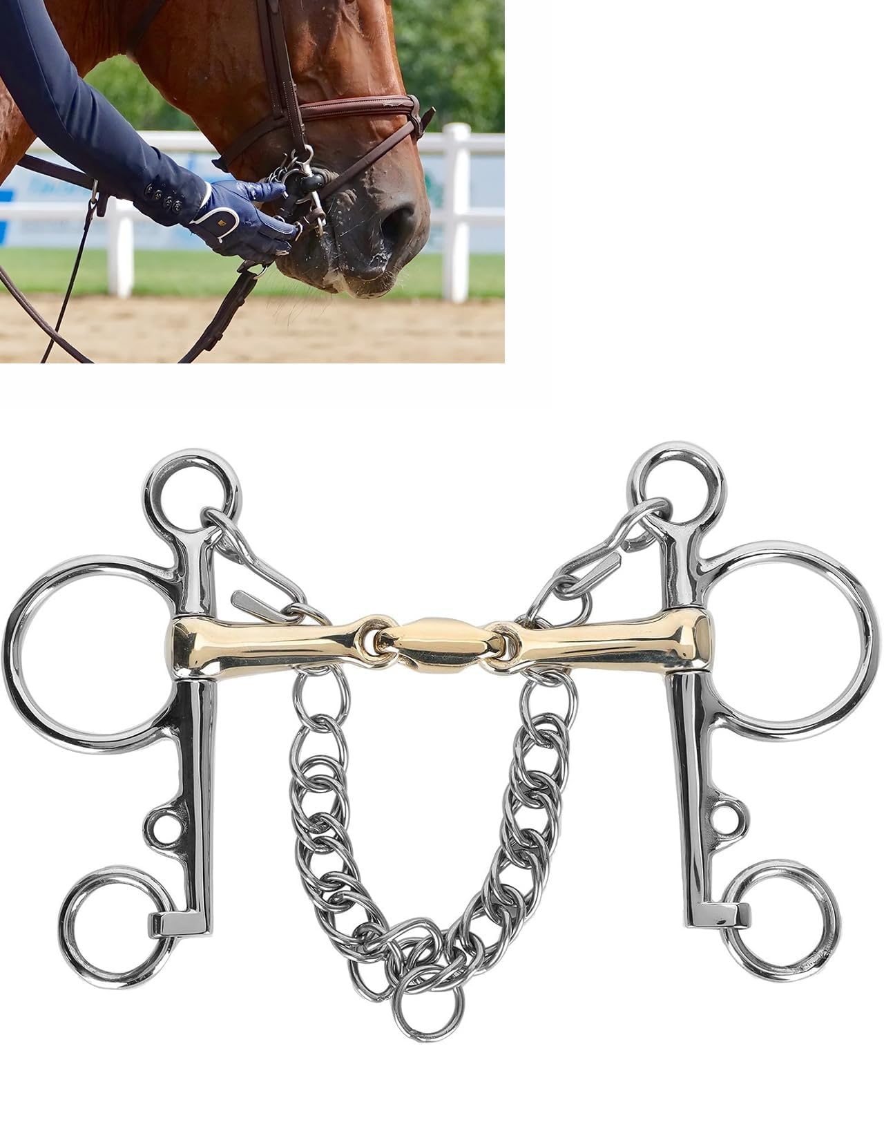 ステンレススチール ペルハムビット 真鍮コネクター付き 1パック カーブチェーン スナッフルビット 馬のトレーニング、ショー、トレイルライディング用|擇木ショップ