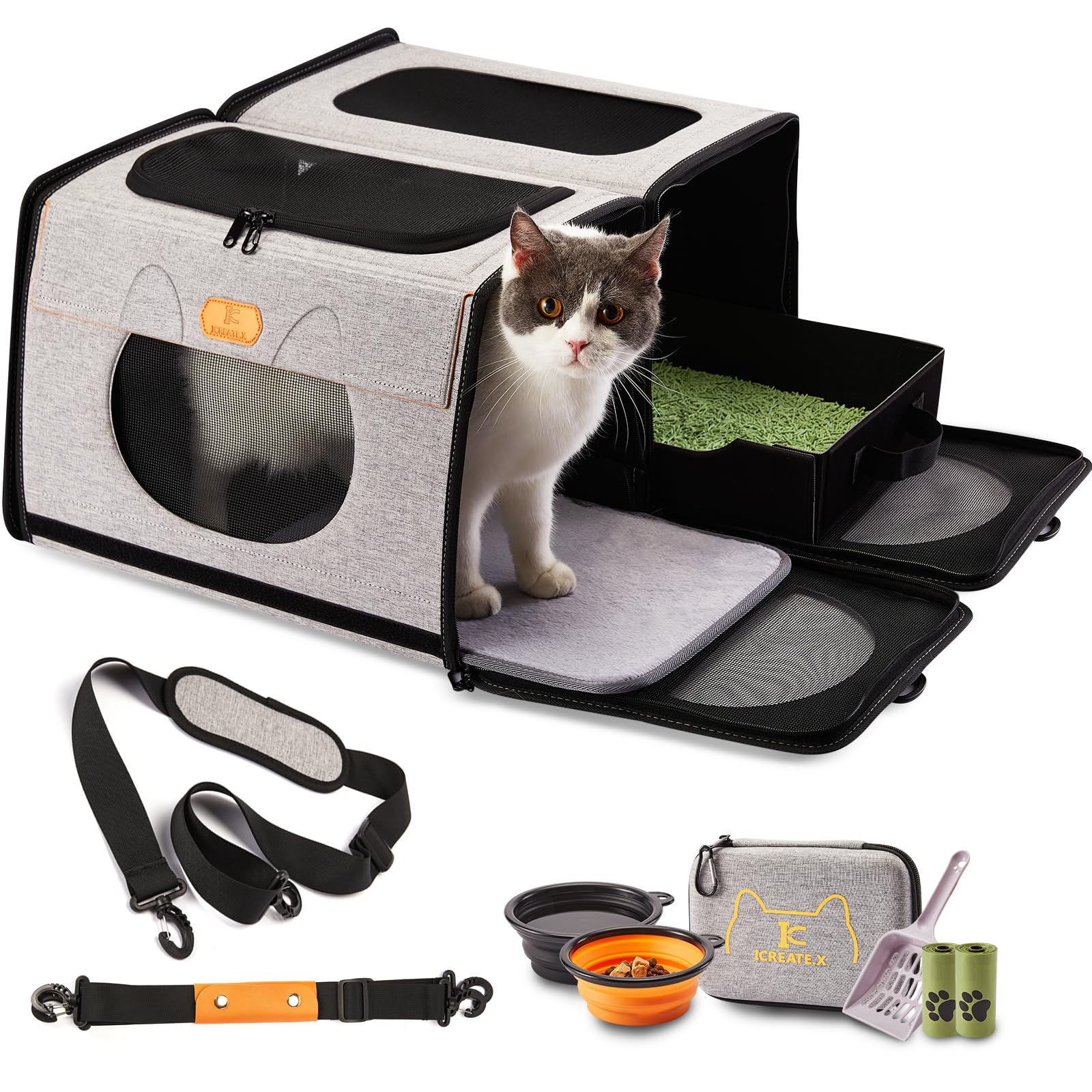 大型キャットキャリア、旅行用ペットキャリア、折りたたみ式犬用クレート、トイレ用1つ、ソフトキャットケージ2イン1ダブルペットキャリアバッグ(スタイル1)|擇木ショップ