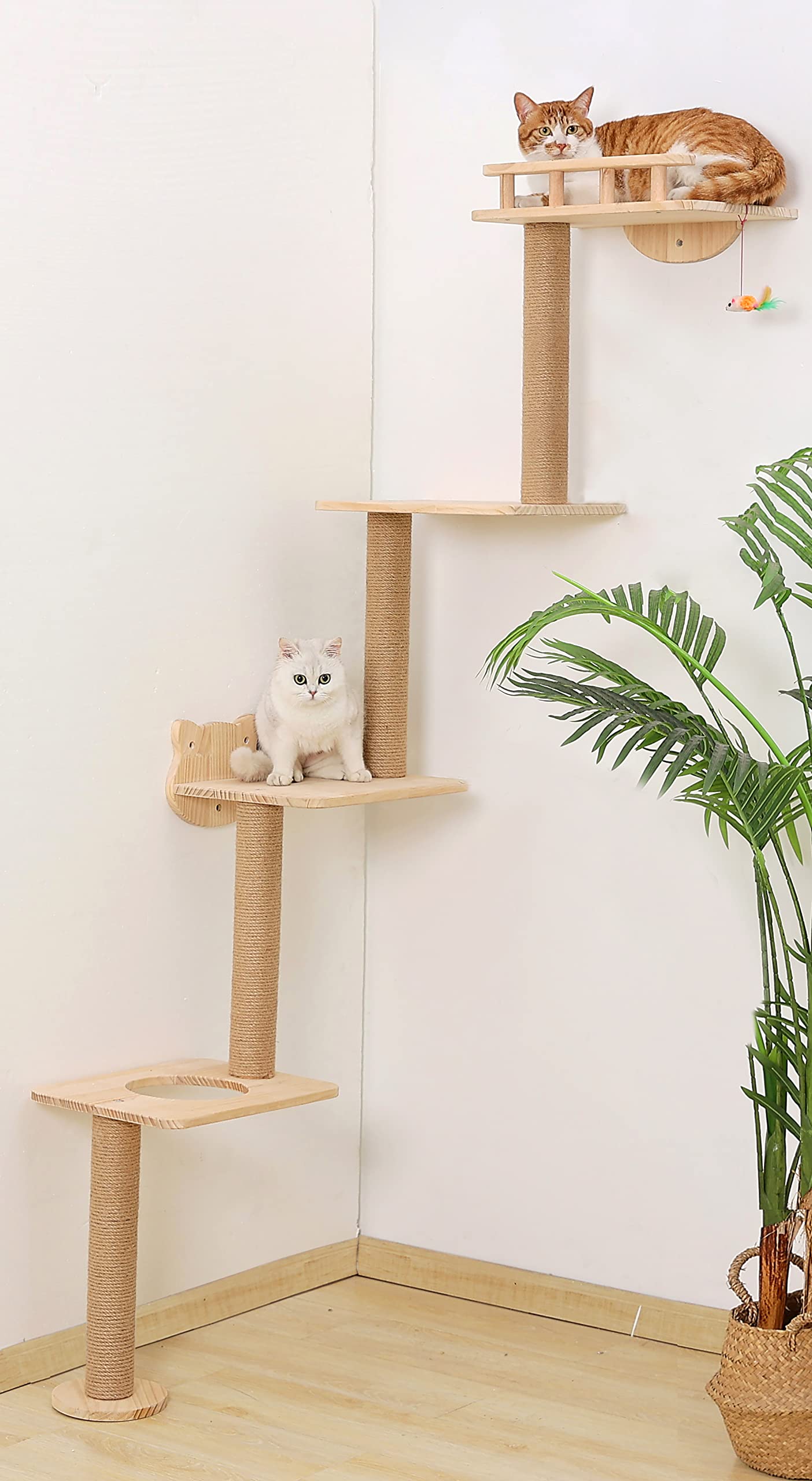 猫 木 壁据え置き 4度合いの猫棚 73in 木製 猫 クライミング 主柱 屋内 猫 壁 調度品 傷 命のせんたく くつろぐ