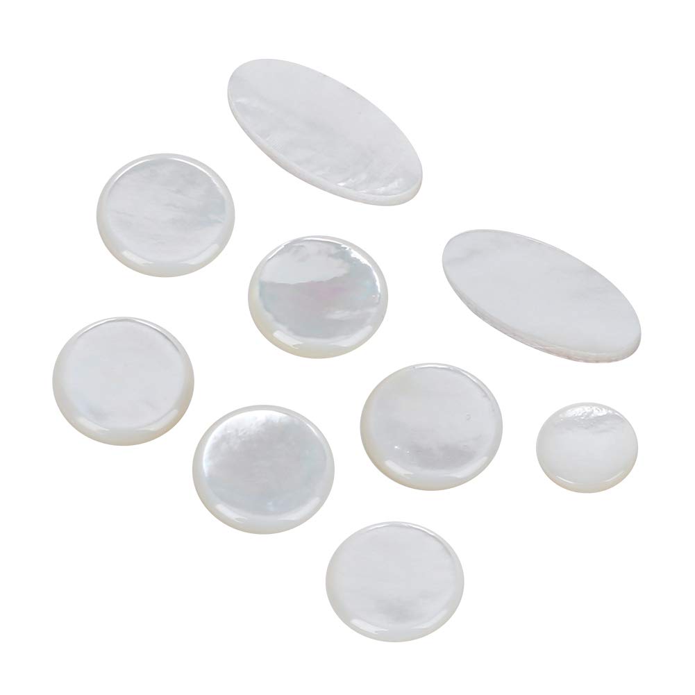 9 pcs white saxophone button set, saxophone key button replacement with shell inlay, smooth and comfortable touch for alto tenor soprano saxophones, with 3 size instrument accessories