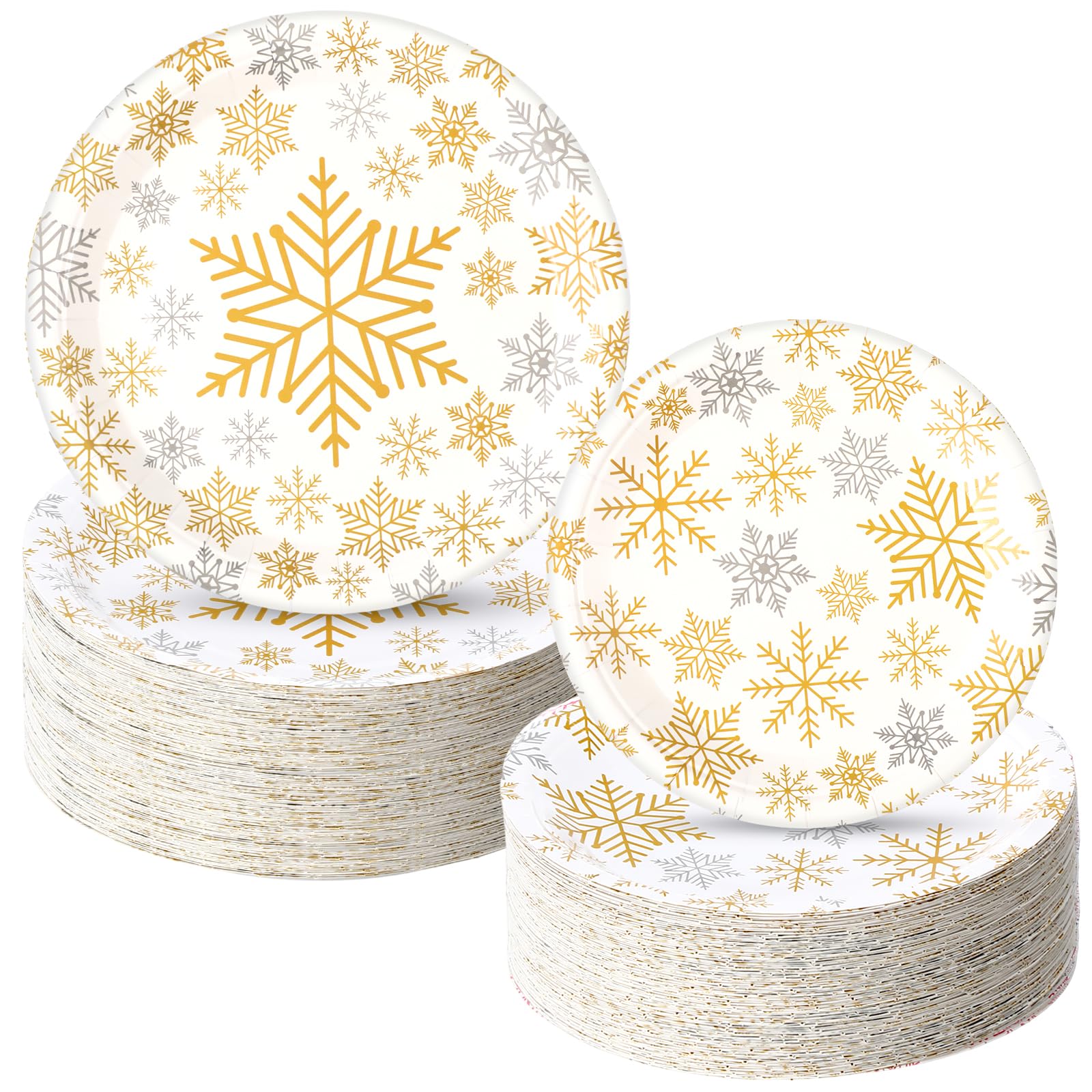雪のたま物紙皿 120枚 クリスマス寄りあい一皿 9inの晩さん会一皿 7in 乾荒原一皿 使い捨て ワンダーランドテーマ クリスマス 冬 公休日 生まれ落ちる日寄りあい用 (ゴールド、表現スタイル)