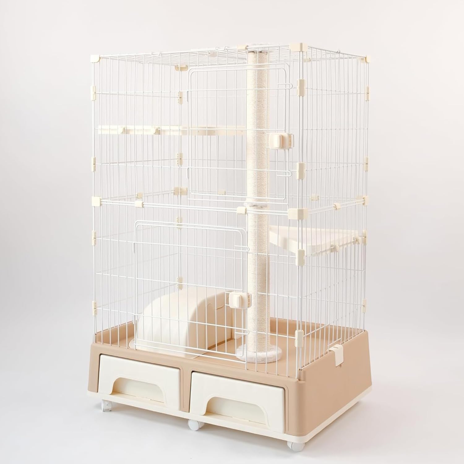 猫ケージ キャットケージ トイレ付き ネコハウス ドーム型トイレ トイレ収納型 キャットハウス キャスター スコップ付き 留守番 保護 脱走防止 多頭飼い|擇木ショップ