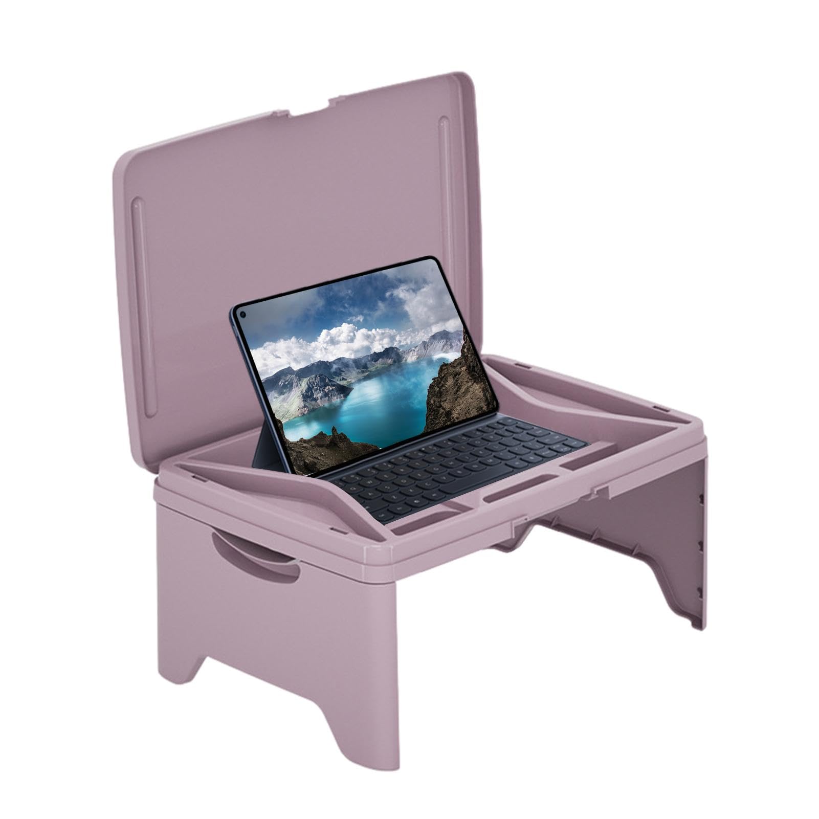 ラップデスク 折りたたみ ローテーブル 蓋付き 収納可能 持ち運び ハンドル付き PCデスク ベッドテーブル 車内 食事 トレイ 学習机 おもちゃ箱 多機能 コンパクト スリム 省スペース ノートパソコン タブレット スタンド 子供 大人|擇木ショップ