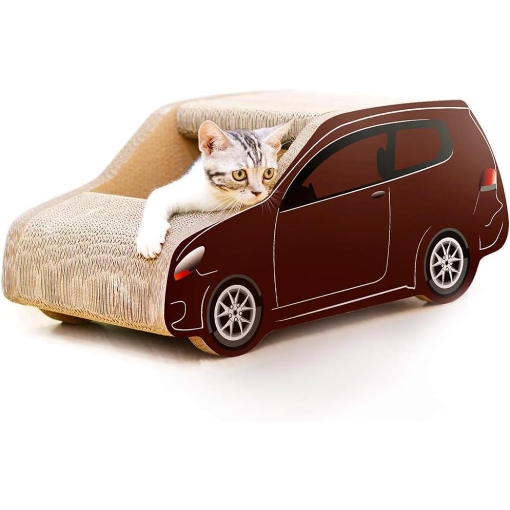 猫 爪とぎ ハウス 車型 ダンボール 爪研ぎ ベッド 高密度 耐久性 キャットハウス 乗り物 2階建て 爪みがき つめとぎ 遊び場 室内用 大型猫 運動不足解消 ストレス解消 ペット用品 インテリア ブラウン|擇木ショップ