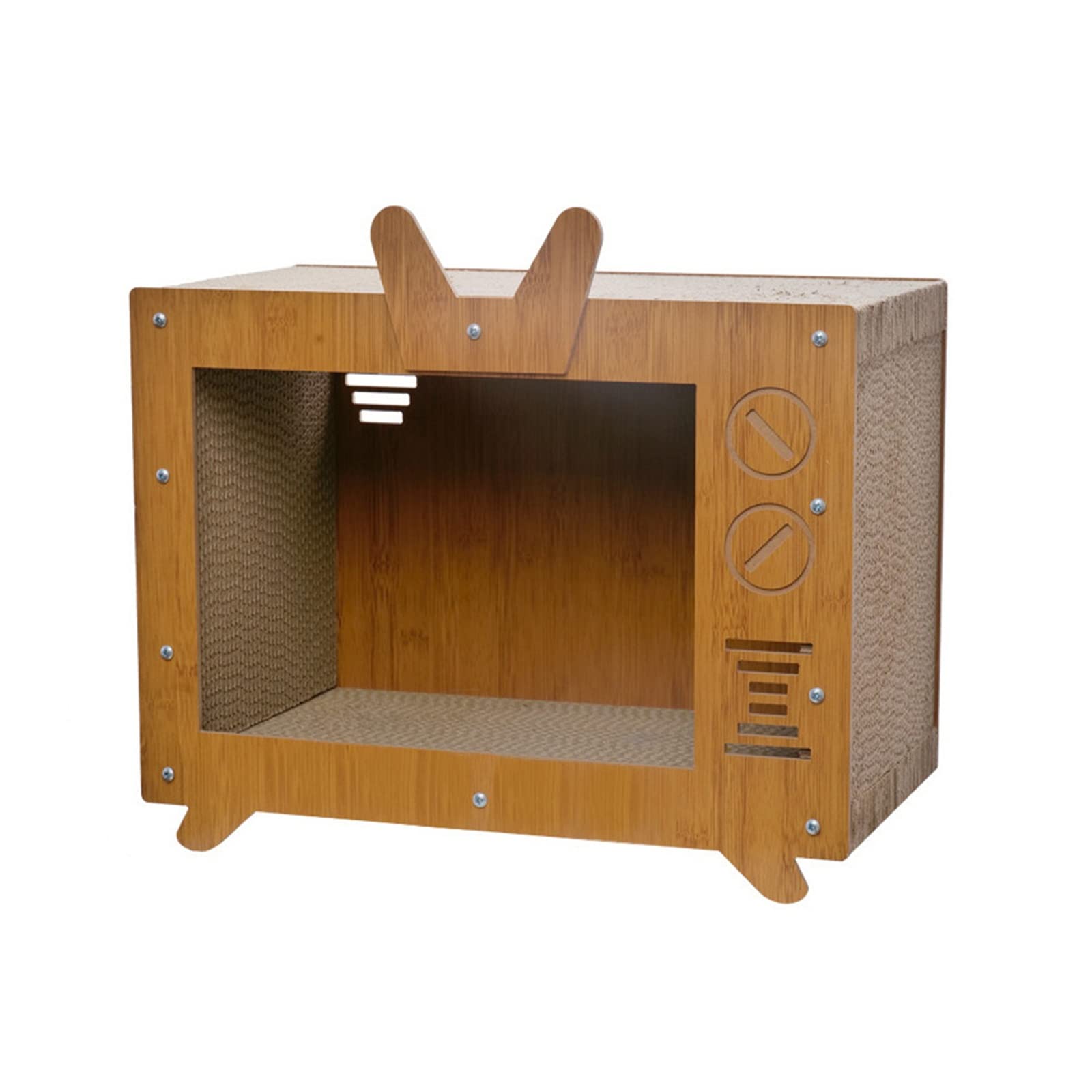 猫 爪とぎ 2WAY レトロテレビ型 キャットハウス 段ボール 肌理調 精神的な統合式 爪研ぎ 猫臥榻 スクラッチャー つめとぎ キャットコンド 室内用 棲み家 途切らせる所 耐久性 猫用臥榻 愛玩動物装置 44cm×24cm×34糎