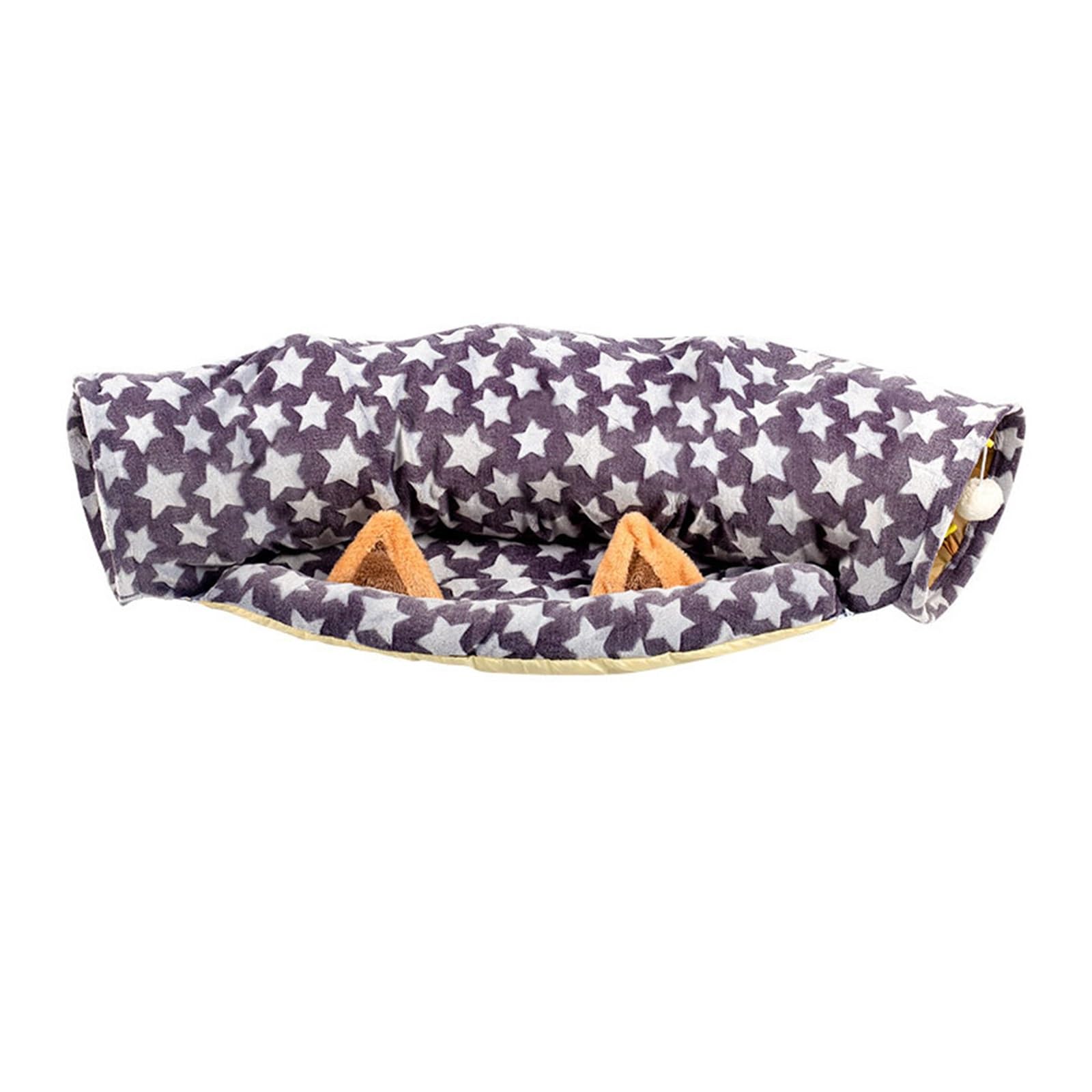 キャットトンネル 猫ベッド 2IN1 クッション付き 星柄 折りたたみ 猫トンネル ペットベッド キャットトレーニング おもちゃ付き ポンポン 丸洗い可能 室内用 ミニチュアシュナウザー ポメラニアン 子犬 小動物対応 遊び場 隠れ家 収納|擇木ショップ