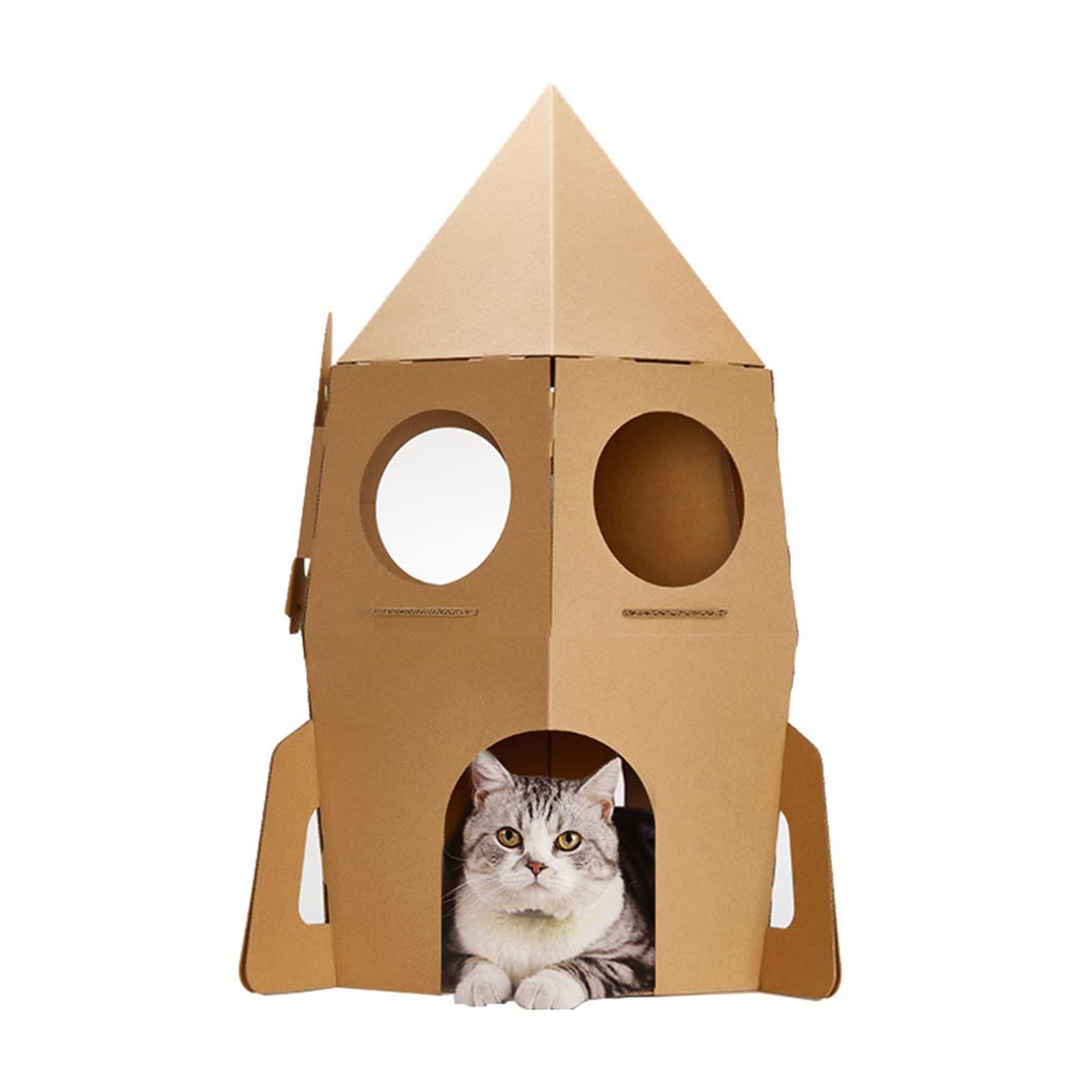 キャットハウス ダンボール ロケット 爪とぎ 猫 ハウス 室内用 猫用ベッド ペットハウス キャットタワー 爪研ぎ ベッド ペットベッド おもちゃ 小型犬 隠れ家 多頭飼い 組み立て式 ねこ 72cm|擇木ショップ