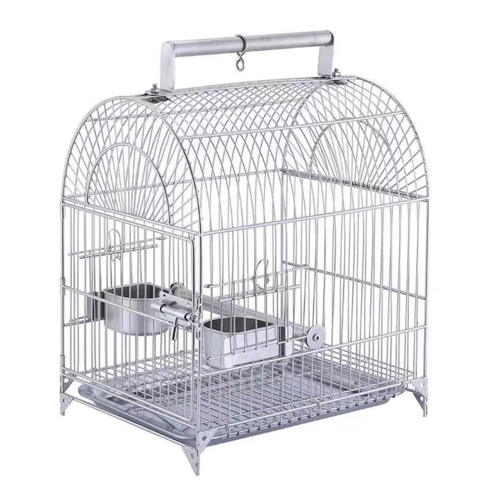 鳥かご キャリー 304ステンレス製 バードゲージ 手提げ ポータブル バードキャリア セキセイインコ オカメインコ 小鳥用 外出 通院 旅行 持ち運び 止まり木 食事トレー付き 引き出しトレー 掃除しやすい 頑丈 軽量 錆びにくい 丈夫｜擇木ショップ