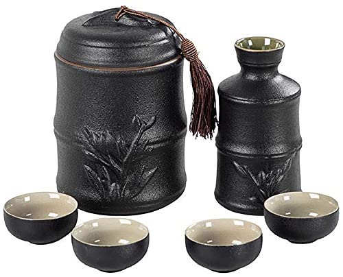 酒器仕掛ける 瀬戸もの 竹型青写真 温酒 燗酒器仕掛ける 酒燗器 徳利 お猪口 4客 1200ml 大電気容量 酒つぼ 酒器揃え 和風 飲食店 赤ちょうちん 父の日 差し上げ物 差し上げ物 差し上げ物