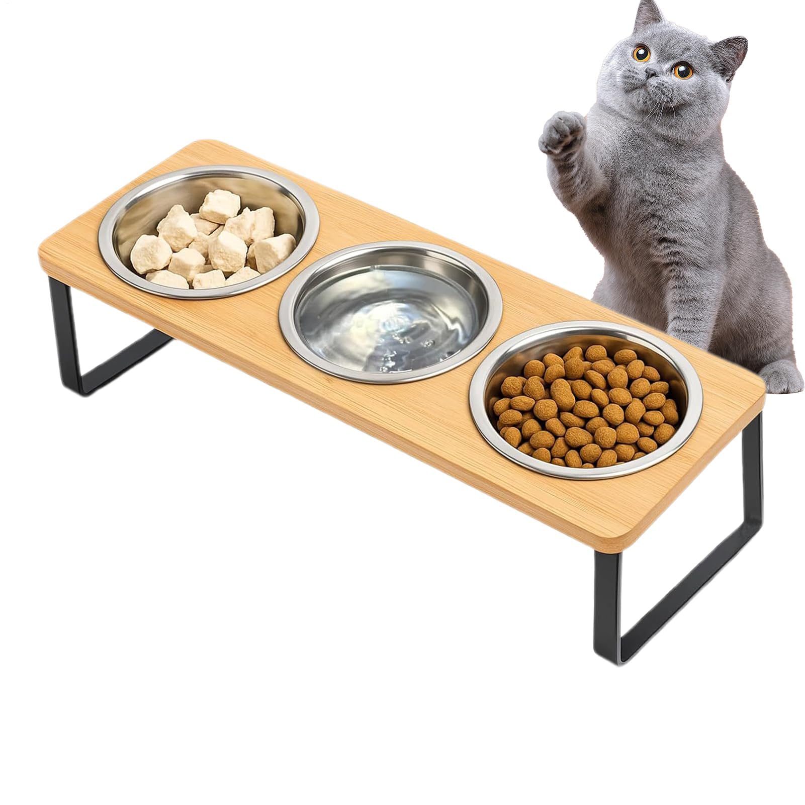 猫 食器 3口 スタンド付き 15度傾斜 フードボウル ステンレス ペット用 エサ皿 餌入れ 水入れ 食べやすい 洗いやすい 斜め 傾斜付 えさ皿 三連|擇木ショップ