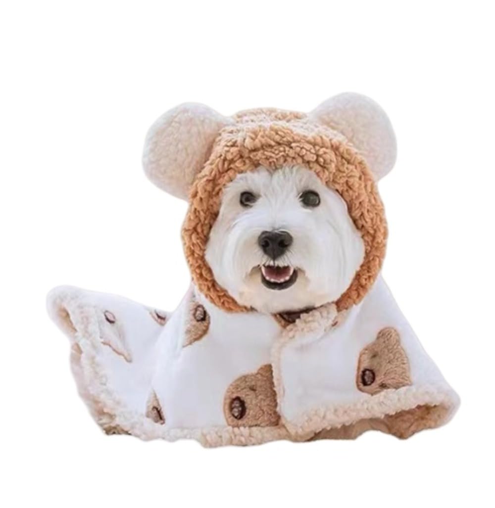 ペット マント 犬 猫 ブランケット もこもこ フード付き クマ耳 ケープ 防寒 暖かい ボア ポンチョ 着る毛布 ドッグウェア キャットウェア あったか お出かけ 散歩 部屋着 寝具 マット クマ柄 洗える かわいい 秋 冬 柔らかい 軽|擇木ショップ