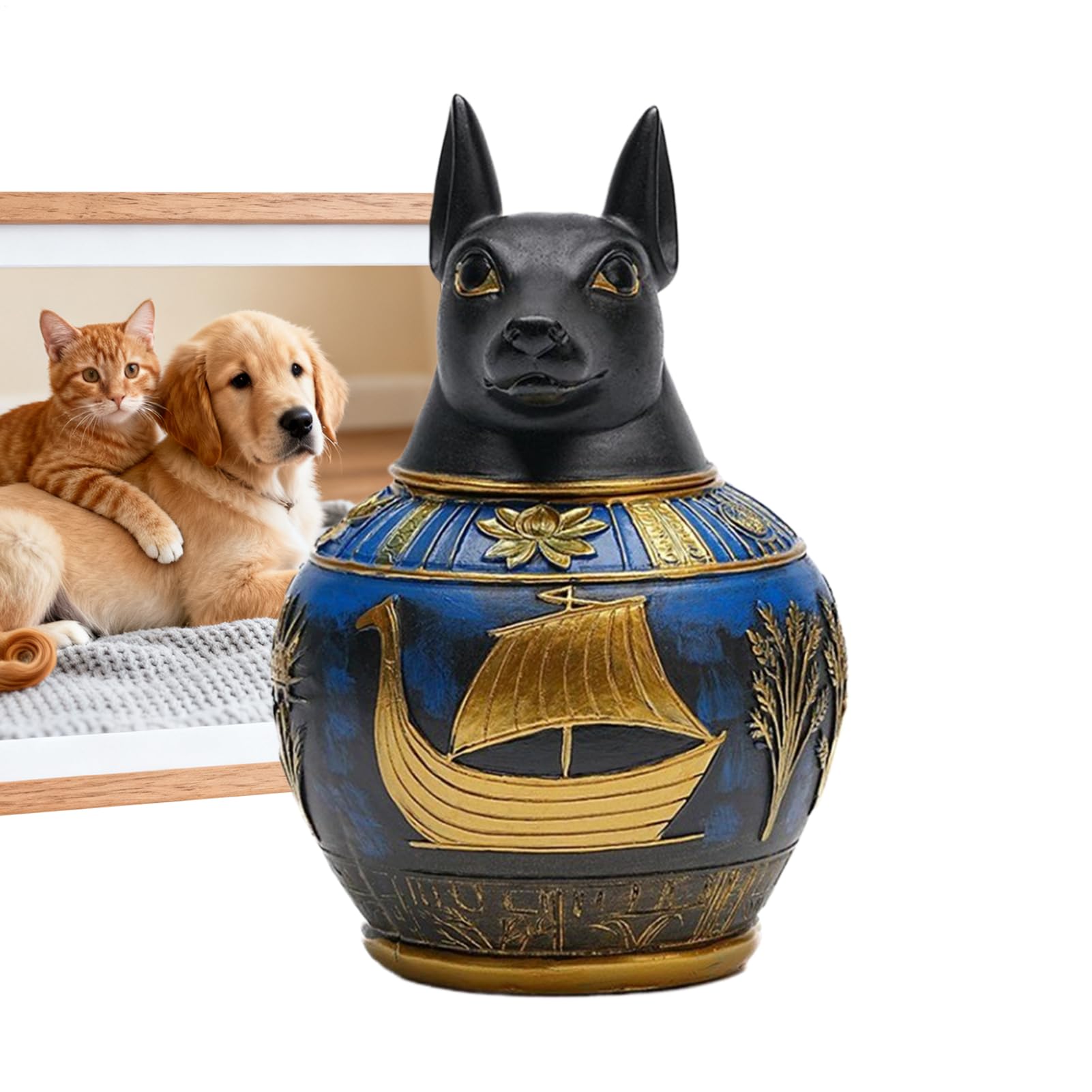 愛玩動物用 骨壺 エジプト・アラブ共和国画題 メモリアルポット 遺骨入れ 仏具 供養 瀬戸もの風 脂製 今めかしい 手元供養 分骨 愛くるしい 犬 猫 祝する品 室内装飾 納骨 祈とう 葬儀式装置