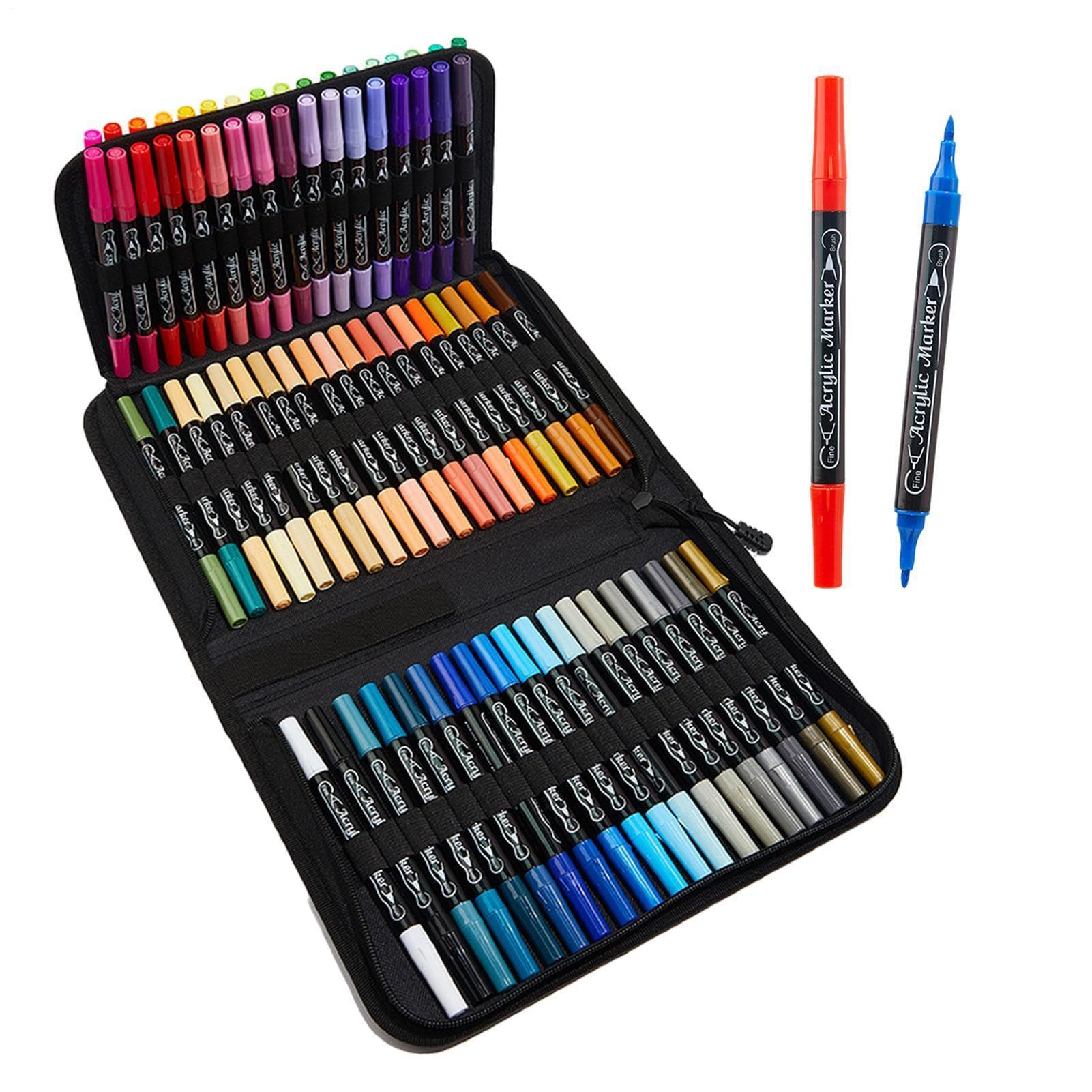 アクリルマーカーペン 72色仕掛ける ツイン手合い 納める入れもの付き添い人 小間絵 お美術家 絵の具目じるし アクリル樹脂えの具 水溶性目じるし 石 用材 硝子 瀬戸もの 手工芸品 仕立て上げる 作物備品