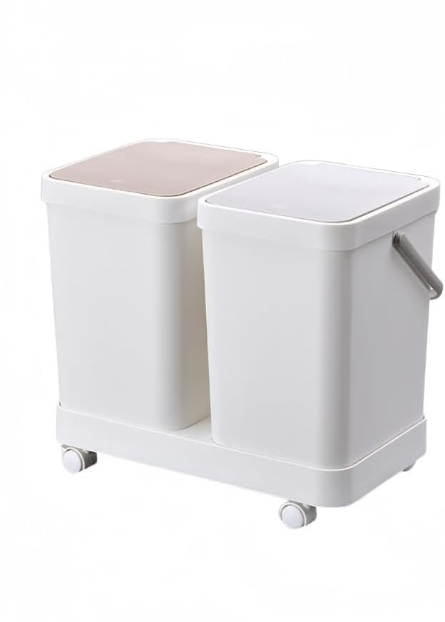 分別ゴミ箱 ゴミ箱 おしゃれ スリム 32L 2分別 キャスター付き 蓋付き ダストボックス 分別 ペダルなし 縦型 キッチン リビング スタイリッシュ シンプル ごみ箱 ふた付き コンパクト 北欧 インテリア ホワイト｜擇木ショップ