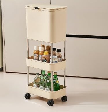 ペット用品 収納ワゴン 3段 キャスター付き 収納ラック スリム キッチンワゴン おしゃれ ペットフード おやつ おもちゃ ペットシーツ 収納 棚 防塵 蓋付き ストッカー ラック クリーミーホワイト|擇木ショップ