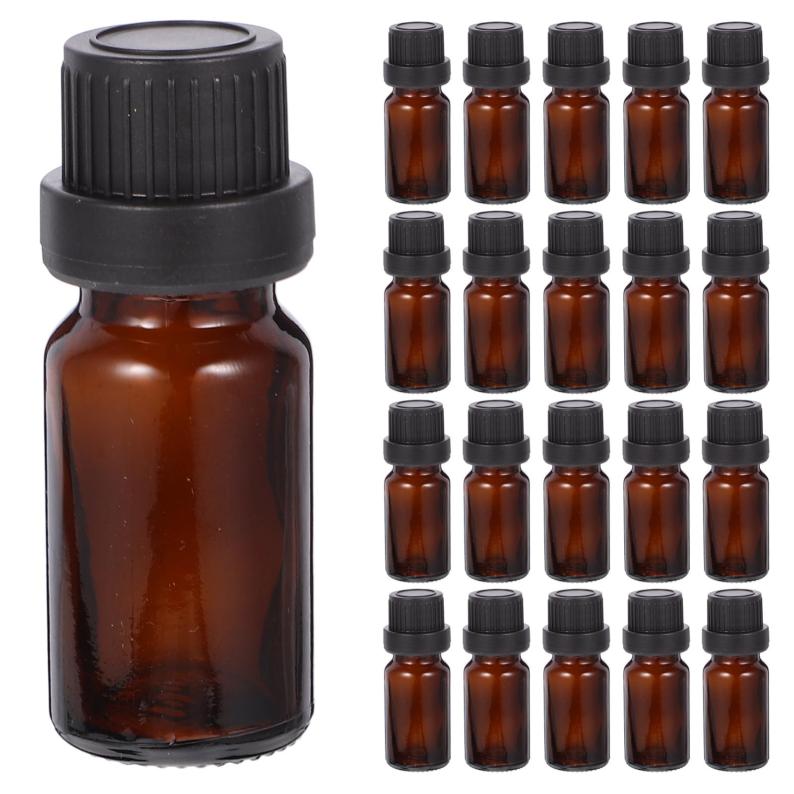 遮光瓶 10ml 20本 書き割り 赤銅色 琥珀色 ガラス瓶 遮光壜 エッセンシャルオイル 揮発油 馨香 油絵の具 詰替え 入れもの 小分け 壜 旗がしら付 持ちはこぶ 旅する