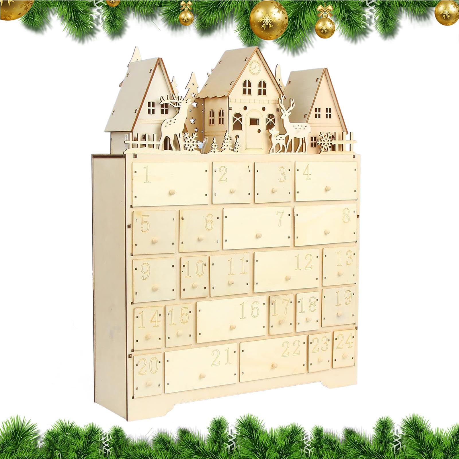 木製 アドベントカレンダー クリスマス 24個の抽き出し付き添い人 カウントダウン暦 北欧風 室内装飾 飾りつけ 飾りつけ 卓上 今めかしい 差し上げ物 差し上げ物 時節かざり付ける