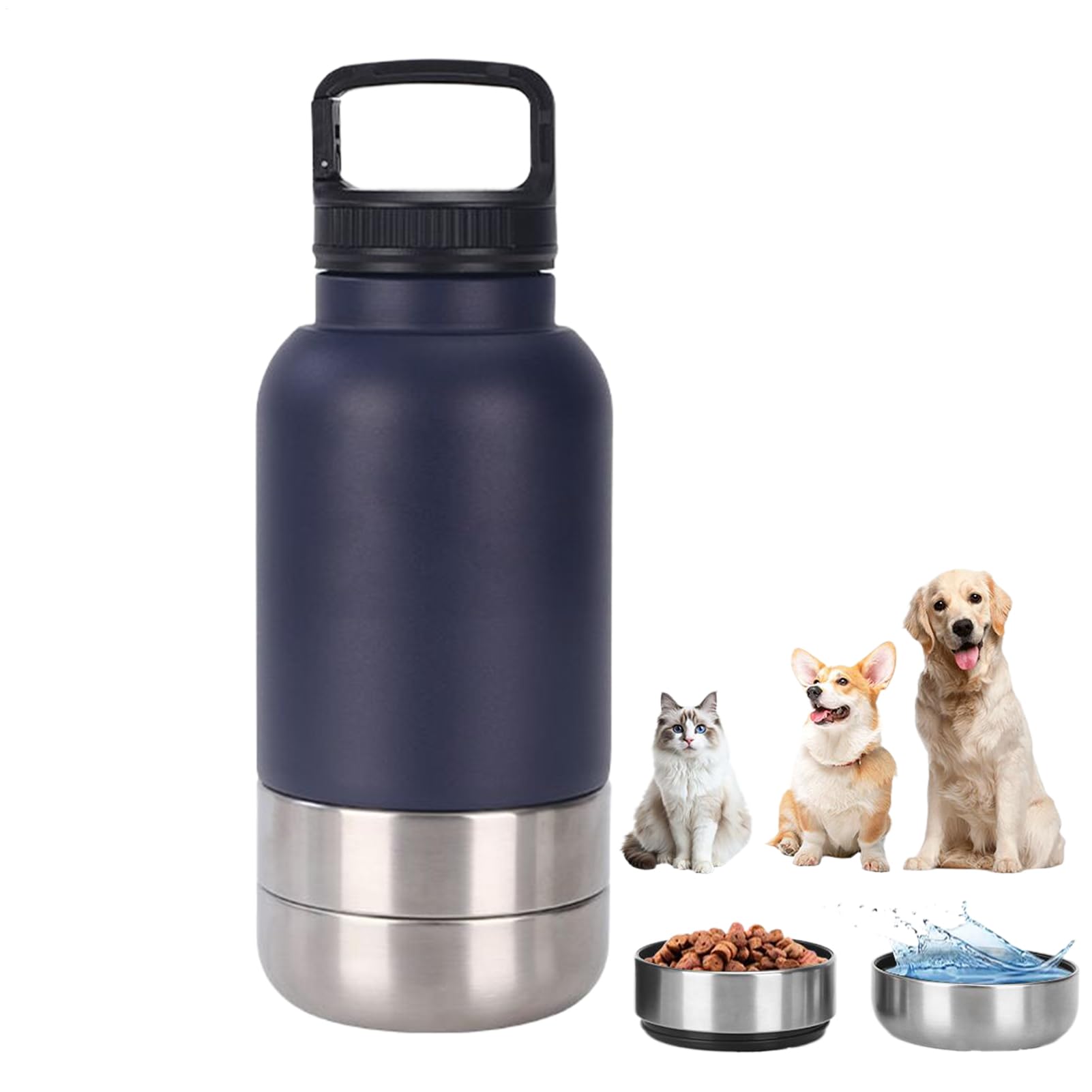 愛玩動物用 水壜 ボンネットどんぶり鉢付き添い人 1520ml ステンレス鋼製 二重壁無意味さ断熱 手抜かり押しとどめる 持ちはこぶ助けになる 犬 猫 おほっつき歩く お出かけ 旅する アウトドア