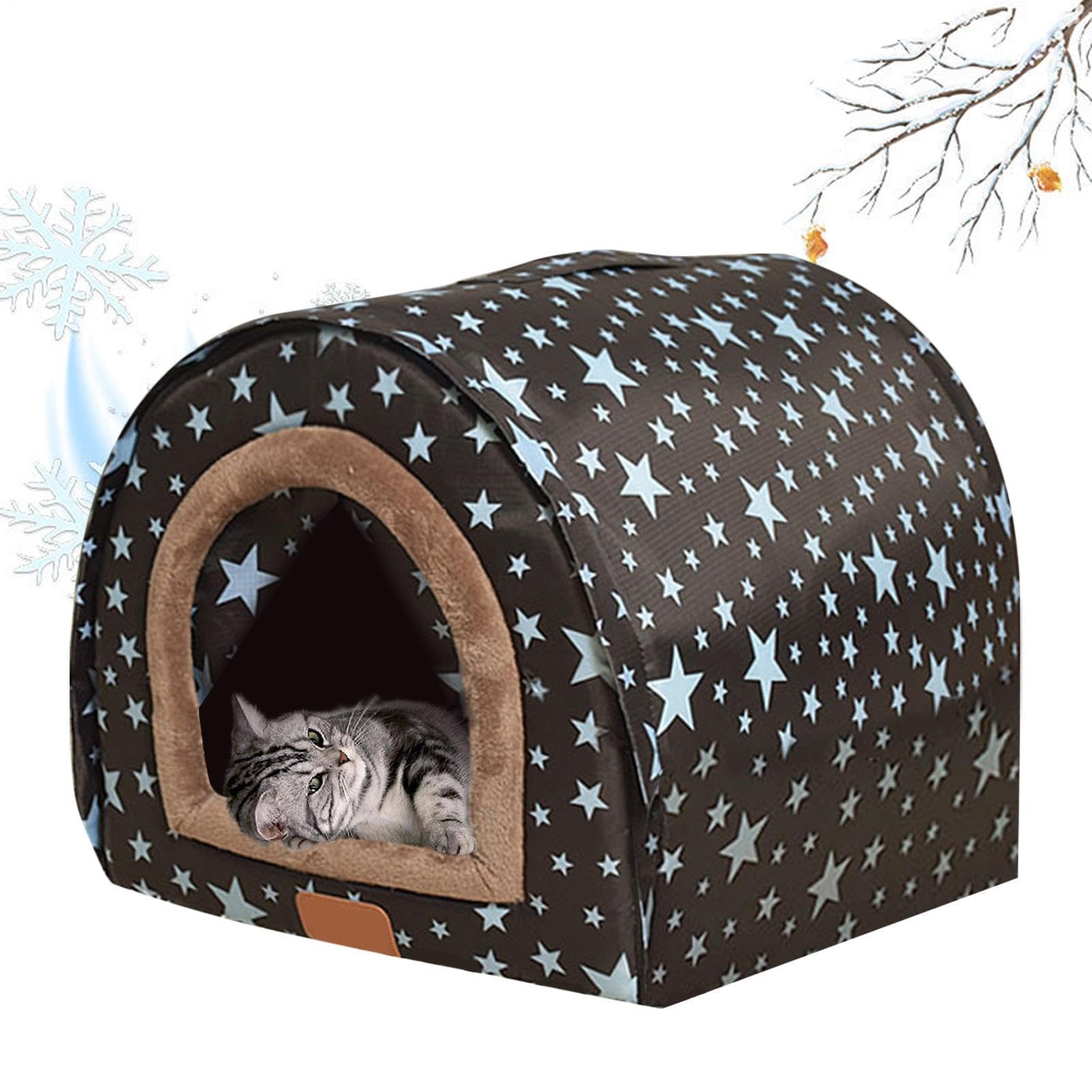 犬用ベッド ドーム型 ハウス ペット用寝具 星柄 防寒 保温 クッション付き 洗える 滑り止め 室内用 犬 猫 おしゃれ 可愛い 折りたたみ可能 暖かい ペットハウス 冬用｜擇木ショップ
