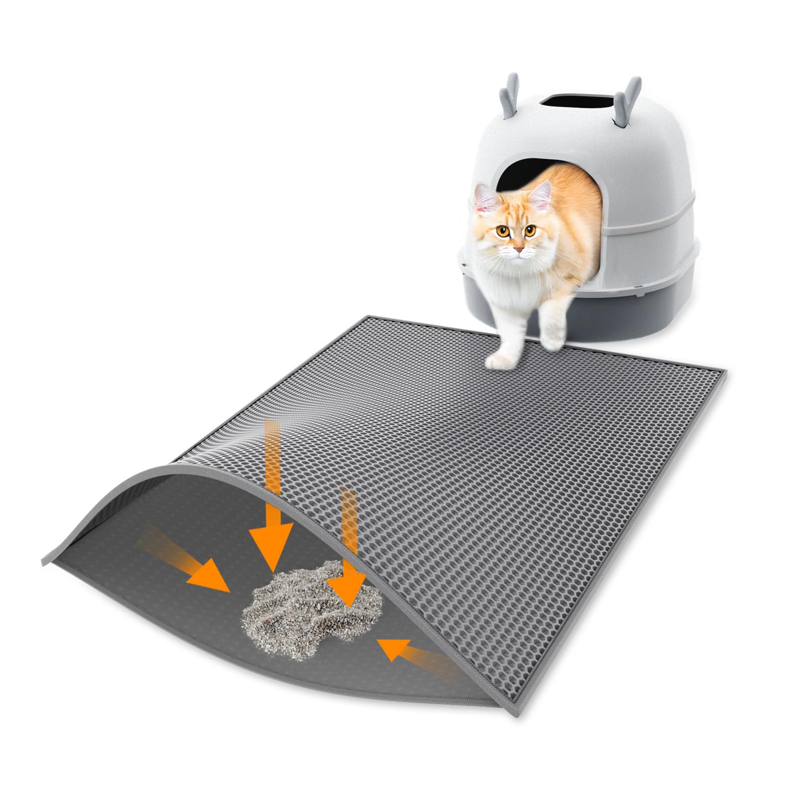 猫砂引っ敷き 猫 室内用便器引っ敷き 飛散押しとどめる 砂取り引っ敷き 二重社会システム ハニカム社会システム 上滑り打ち切り 雨合羽 EVA原料品 お取りつくろう飾り気の無い 猫用 室内用便器備品 薄墨色 60×75糎