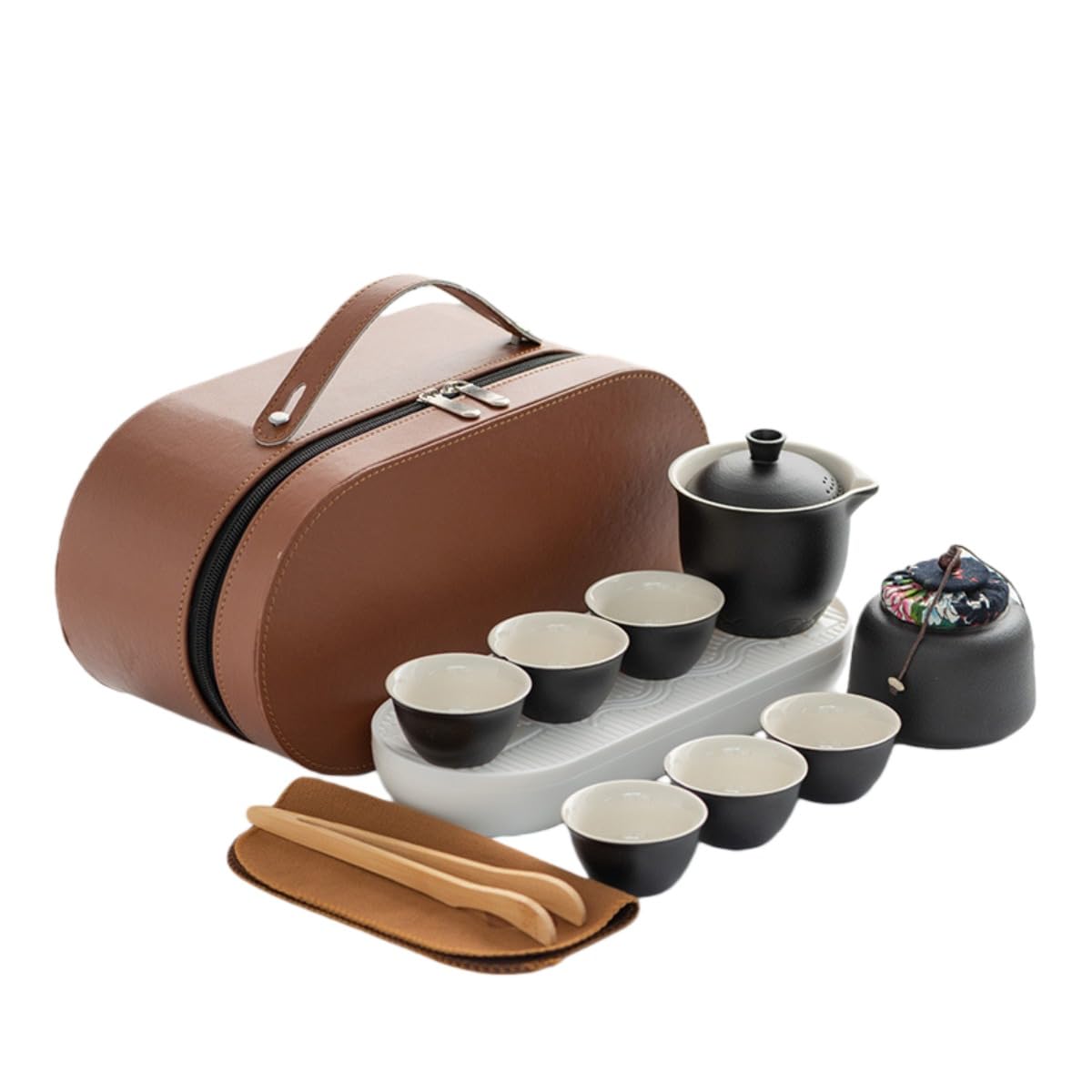 周遊ティーセット 茶器仕掛ける 持ちはこぶ用 納める御徒面子付き添い人 ティーポット 湯呑み 急須 茶道具 中国茶器 カンフー茶 煎茶御先棒 今めかしい 軽さ パウダーコンパクト アウトドア 難民キャンプ 旅する 出張 執務室 黒いこと