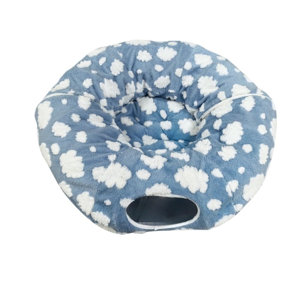 猫 ベッド トンネル 2WAY キャットトンネル 猫マット ペットベッド キャットハウス おもちゃ 折りたたみ クッション 直径85cm クラウド柄 ブルー 遊び場 ドーナツ型 ふわふわ もこもこ 防寒 暖かい さらさら オールシーズン 水|擇木ショップ