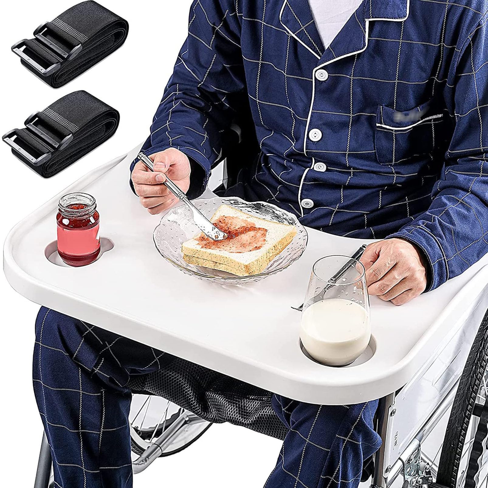 ポータブル車いすダイニングテーブルボード、取り外し可能なプラスチック車椅子ダイニングテーブルボード、カップホルダー付き、患者と高齢者の読書、白|擇木ショップ