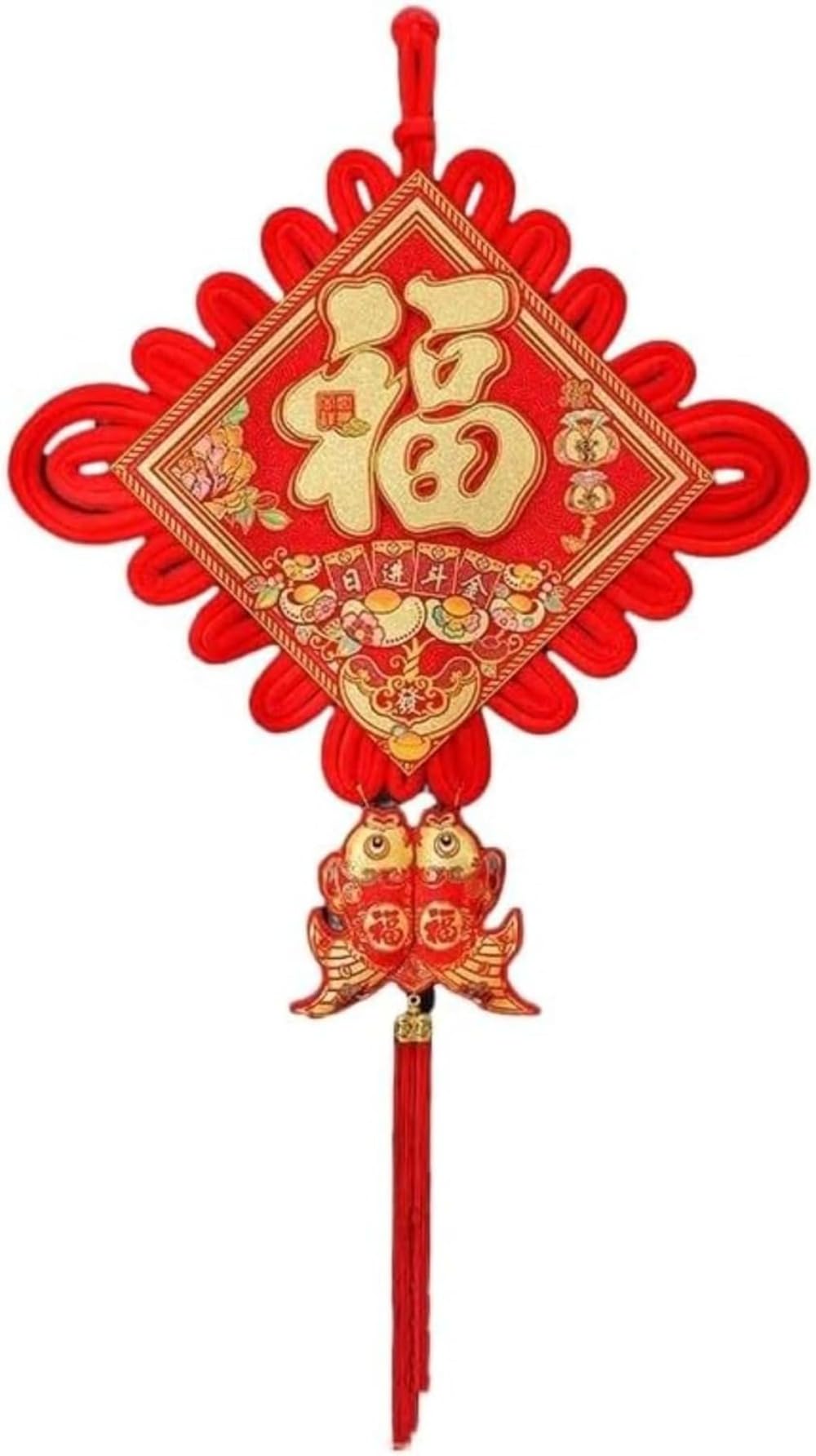 【福を呼ぶ】伝統手作り 中国結(チャイニーズノット)。鮮やかな赤を基調とした縁起飾り。ドアや壁に簡単に取り付け可能で、春節や新年のインテリアとして。 (86*140,)|擇木ショップ