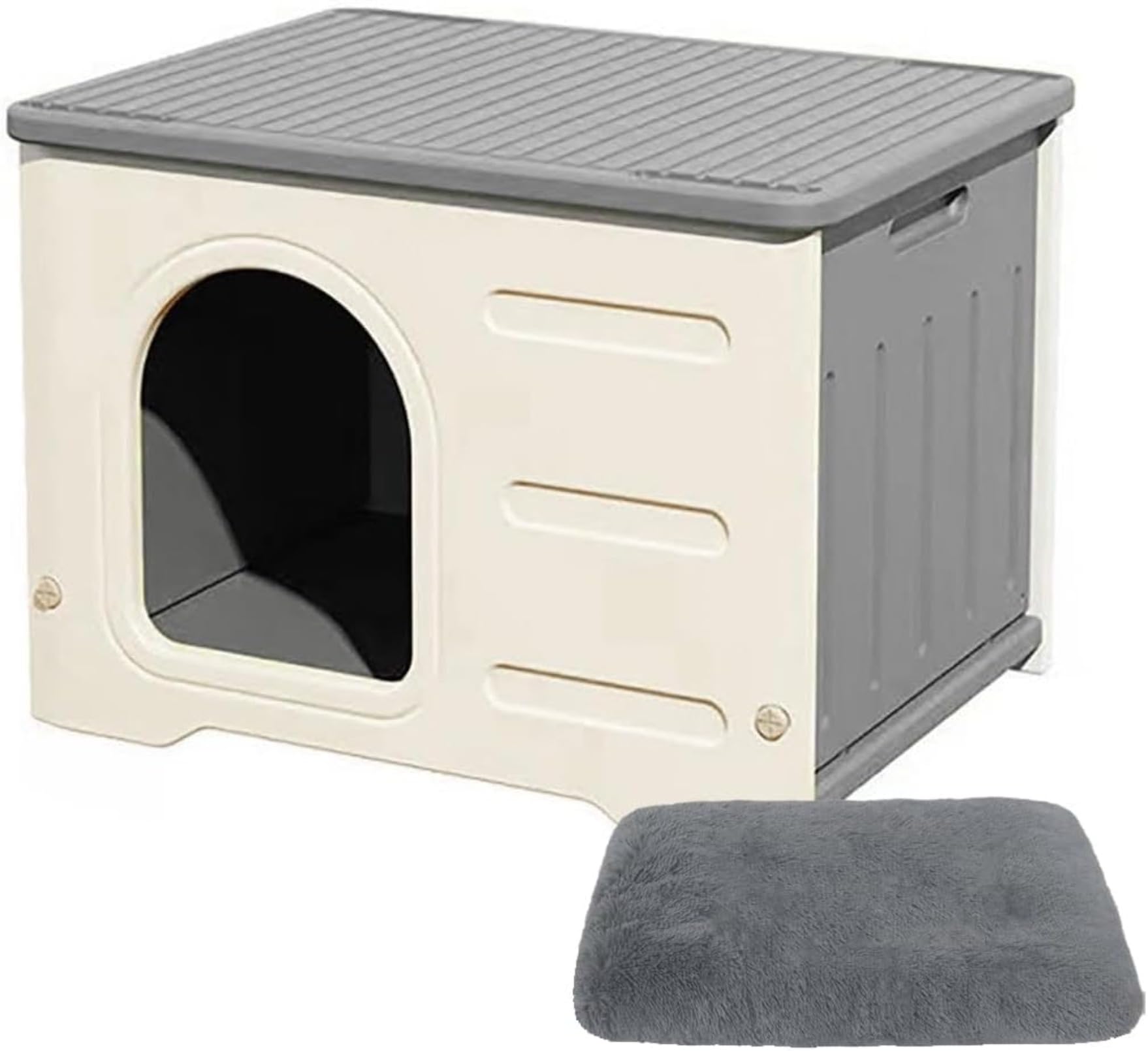 猫 ハウス キャットハウス ペットハウス 小型犬用 プラスチック 猫小屋 屋外 室内 野良猫ハウス オールシーズン 毛布付き 防寒 雨よけ ペット用品 通気性 組み立て 洗える グレー おしゃれ(グレー)｜擇木ショップ