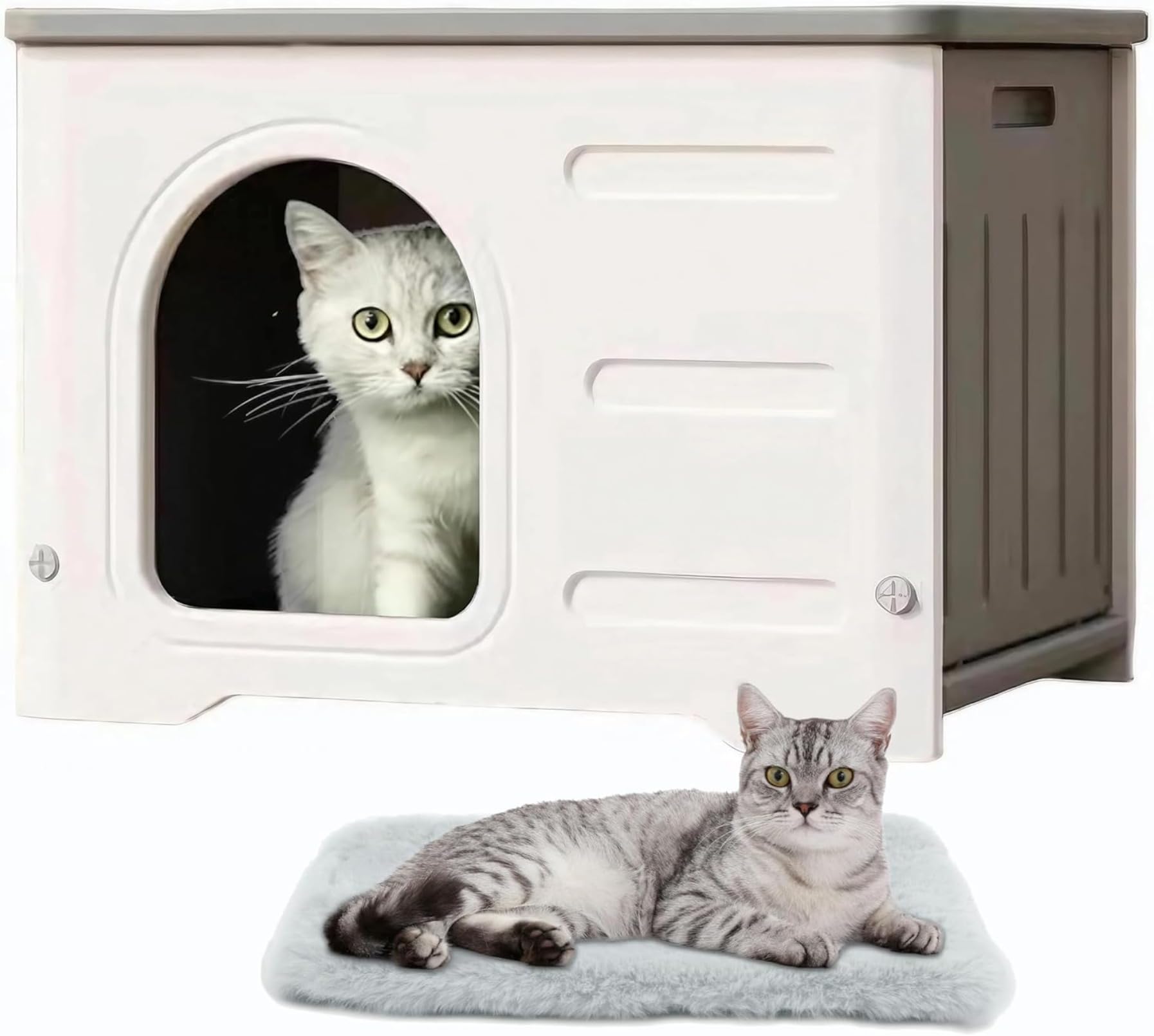 外猫ハウス 屋外 防水 製 猫小屋 大型空間 取り外し可 組立簡単 防風・防雨 小型犬兼用 ペットハウス 野良猫シェルター グレー (グレー)|擇木ショップ