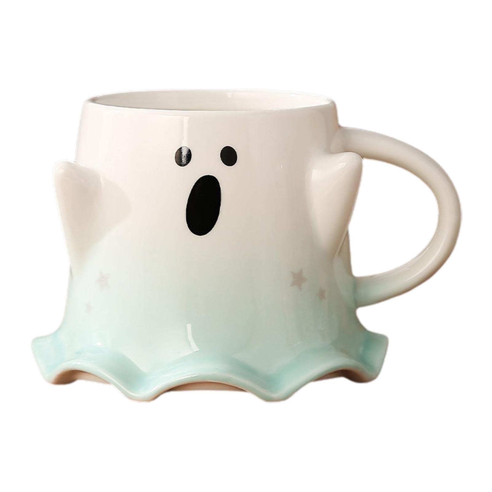 ハロウィン ゴーストマグ セラミック ゴーストフェイス コーヒーマグ 460 かわいいゴーストマグ スプーン付き ハロウィンマグ ティーカップ カフェ キッチン リビングルーム用｜擇木ショップ