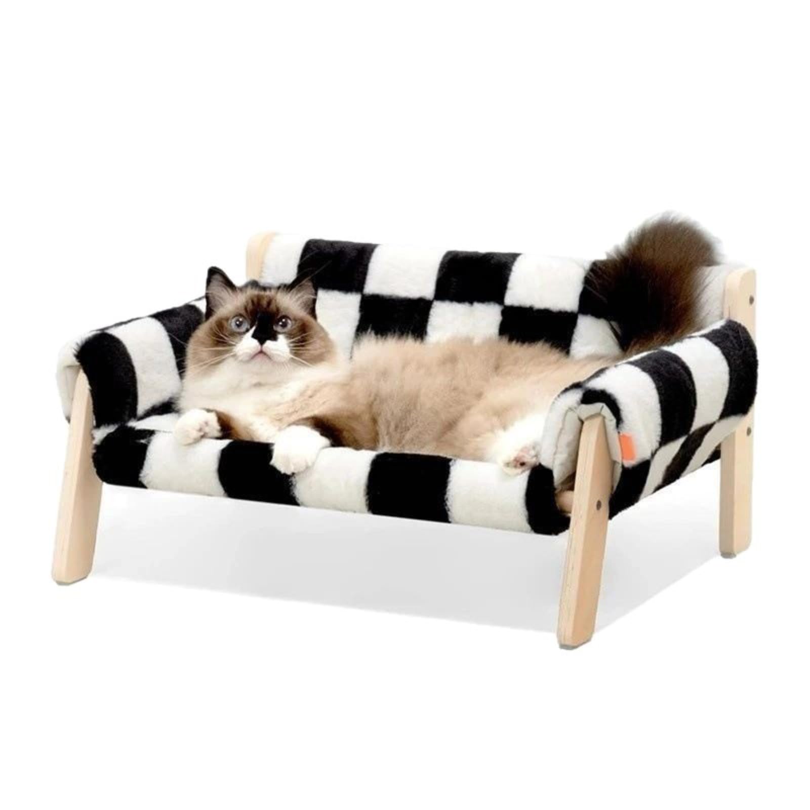 木製フレーム猫用ソファペットベッド 犬小屋兼用 四季対応 夏場も快適に使用可能 取り外し洗濯可能なカバー付き ペットの休息に適した多機能ペット家具|擇木ショップ