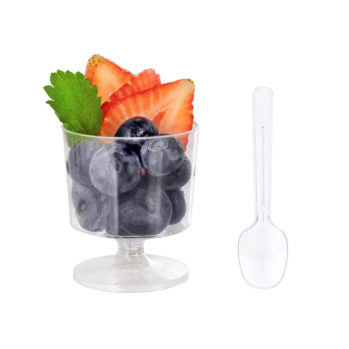 ミニデザート 透明プラスチック スプーン付き 使い捨て 再利用可能 ムース 小型デザート容器 パーティー用 前菜カップ クリア お菓子容器 ホームパーティー イベント用 ( 2オンス,カップ100個+スプーン100本)｜擇木ショップ