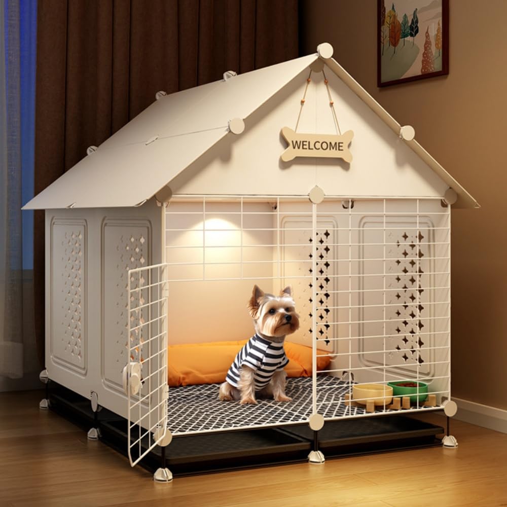 折りたたみ犬猫ケージ ペットキャリー 屋根付き室内用掃除しやすい簡単組み立て 引き出しトレイ 安定感 おしゃれなペット用ゲージ (71*71*91 （滑車なし）)｜擇木ショップ