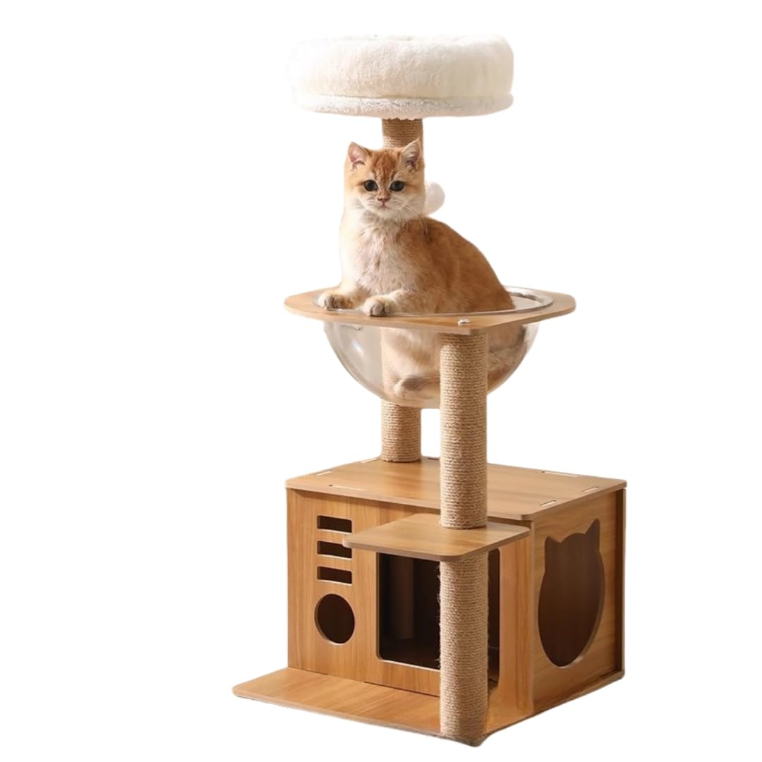 多層キャットタワー、木製キャットクライミングフレーム、キャットハウス、耐摩耗性と耐久性、お手入れ簡単、安定性と耐荷重性、丸みを帯びたコーナーデザイン、ジャンププラットフォームを備えた統合キャットツリー｜擇木ショップ
