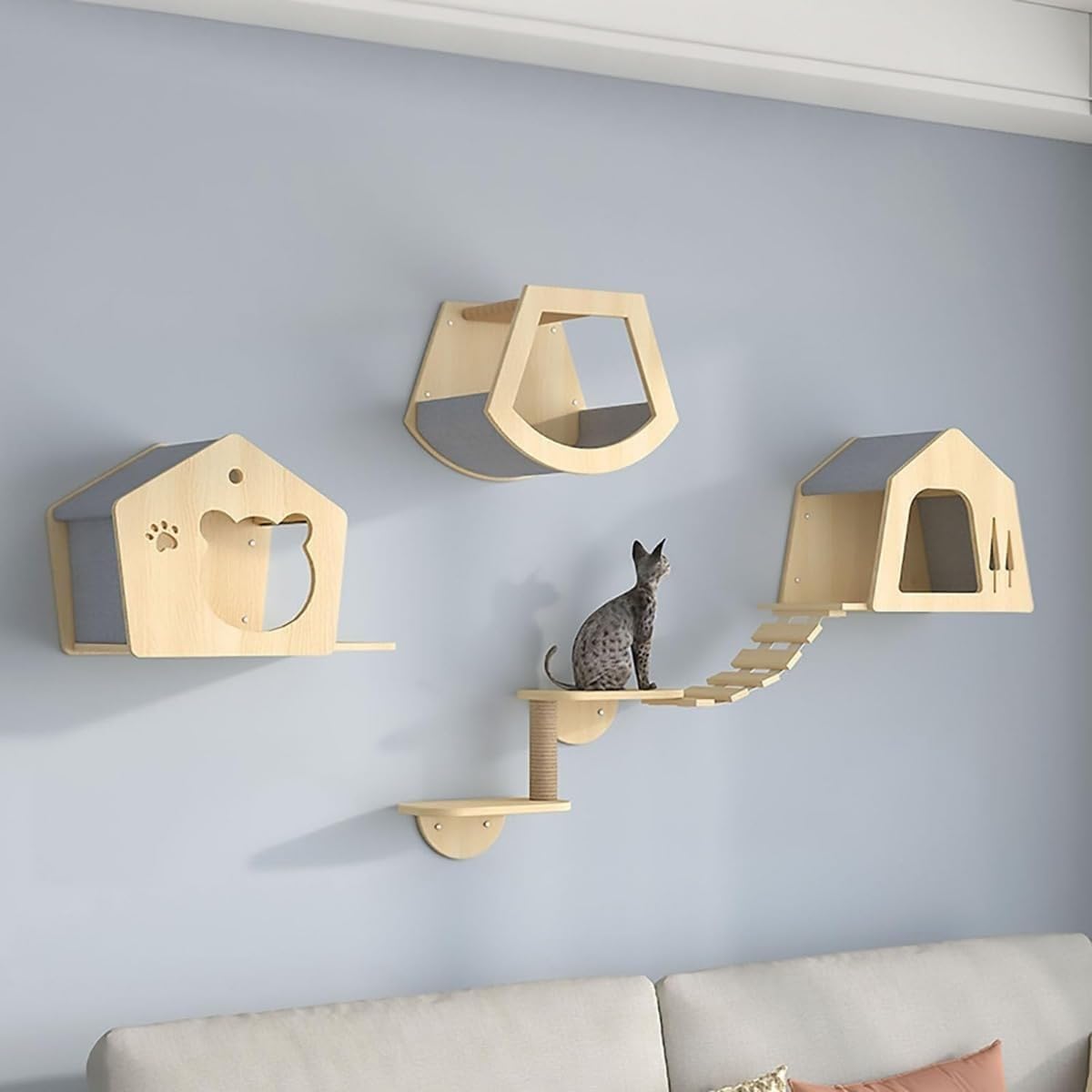 キャットウォーク 壁 壁掛け猫クライミングフレーム 猫用クライミングセット 屋内用キャットウォーク 猫棚付き 止まり木付き 猫用壁家具 猫とまり木 猫の遊び場 猫の遊び 睡眠 くつろぎに 取り付け簡単 ネコ家具 (3)｜擇木ショップ 14,770円