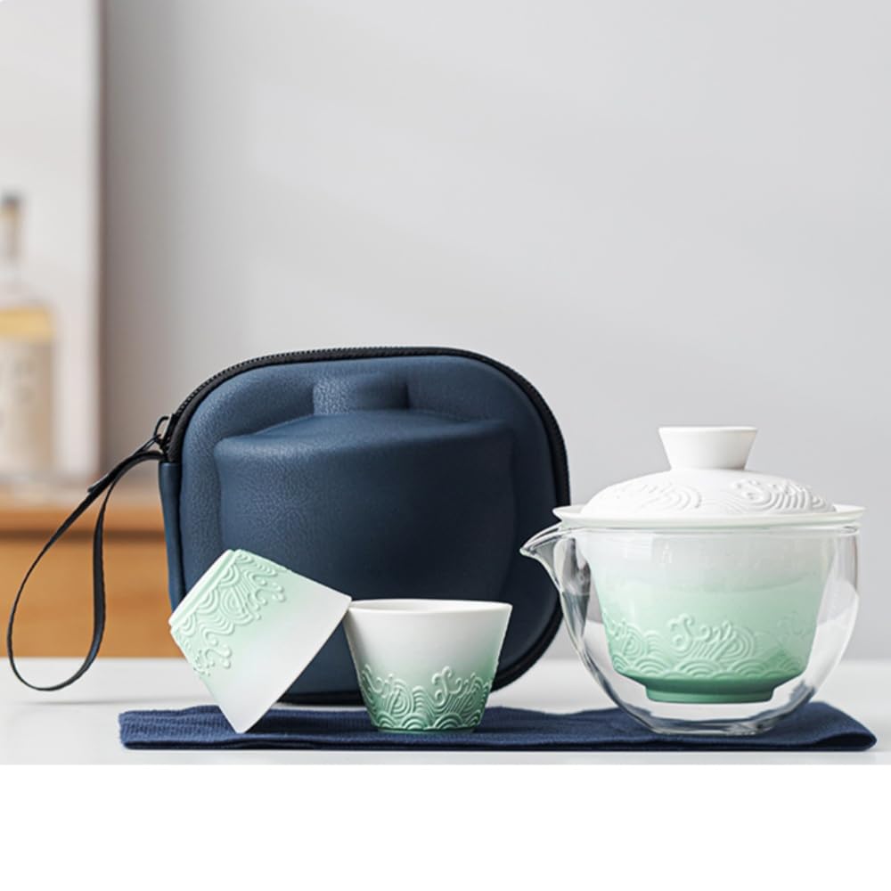 旅行ティーセット 茶器セット 和風 急須 おしゃれ（ポット1つとカップ2つ）持ち運びに便利 陶器 1～2人用 鷹のくちばし型のデザイン 中国茶器セット 家庭、オフィス、旅行、キャンプ、出張、ギフトなどに適しています 収納バッグ付き (スタイル)｜擇木ショップ