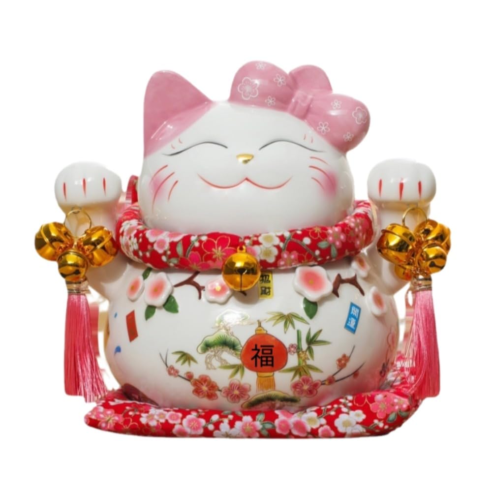 招き猫 置物 用の 開業祝い インテリア 縁起物 に適合する 陶器製 貯金箱 兼用 5寸 7寸 8寸 10寸 ピンク ホワイト 金運 恋愛運 ギフト (5寸)｜擇木ショップ