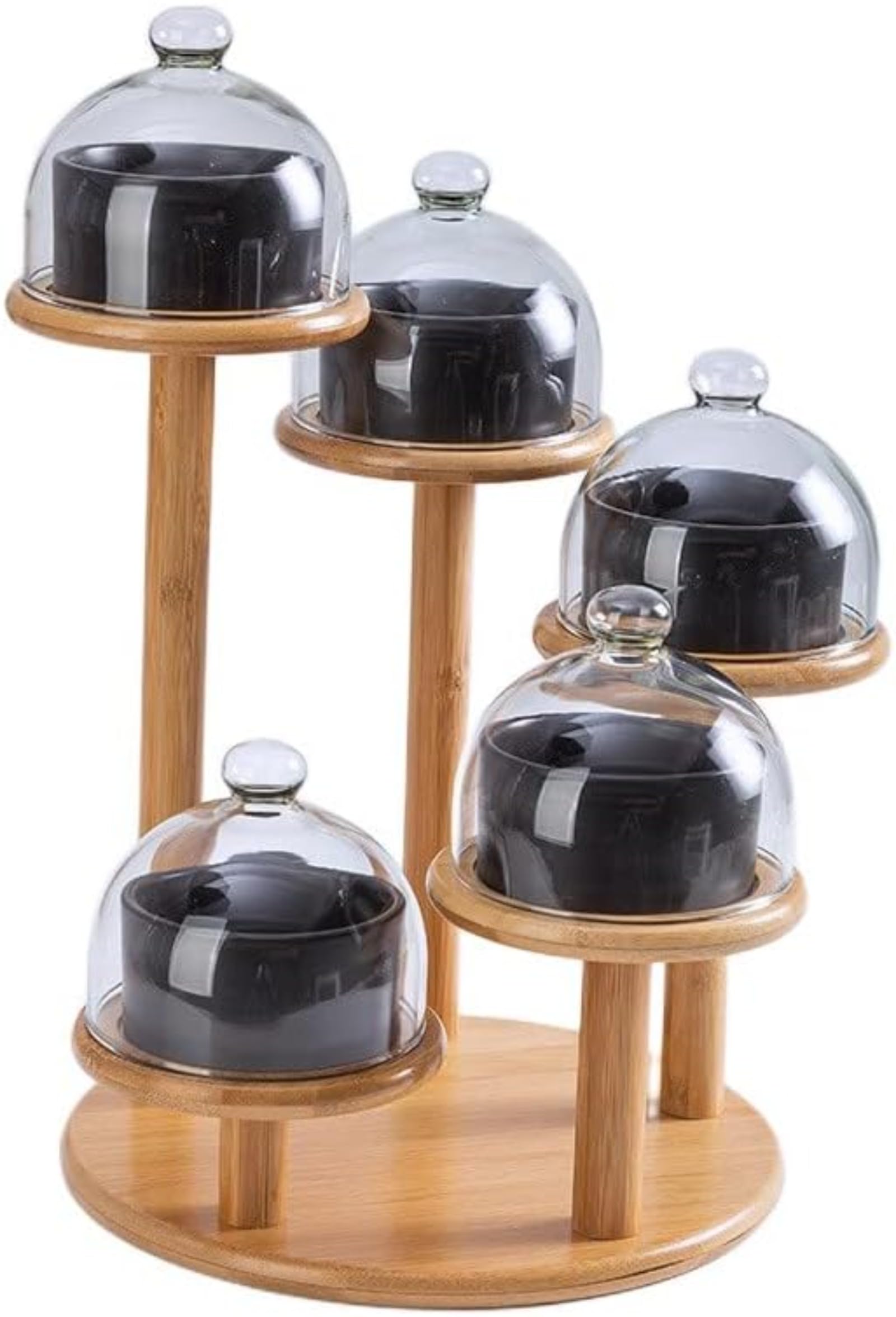 デザートスタンド ケーキスタンド アフタヌーンティースタンド ケーキディスプレ トレイ デ 食器 フラワー型 木製棚 陶磁器皿 ガラスカバー付き おしゃれ 耐熱皿 耐久性 組み立てが簡単 お菓子 アフタヌーンティー 宴会テーブル パーティー用 (ブラック)|擇木ショップ