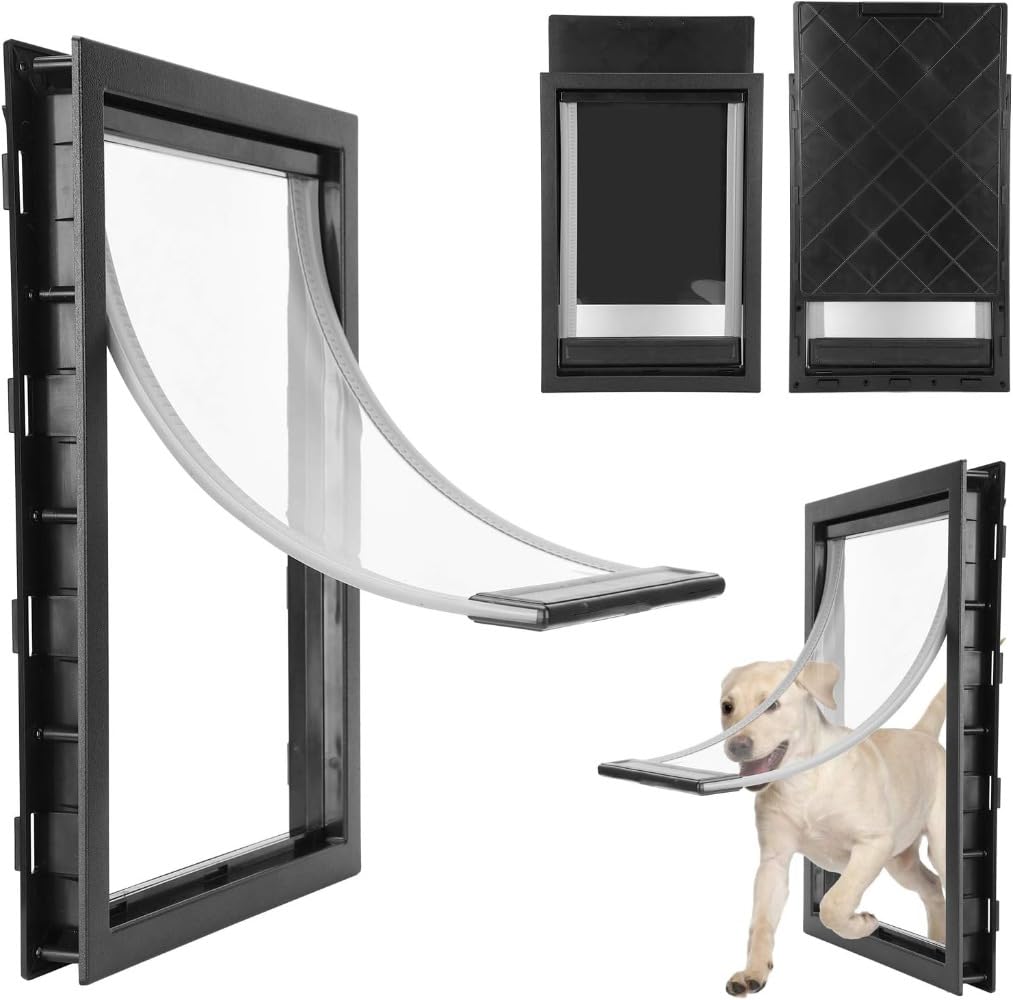 ペットドア、双方向セキュリテ大型犬用マグネット自動閉鎖ドアィアクセサリー() (ブラック)|擇木ショップ