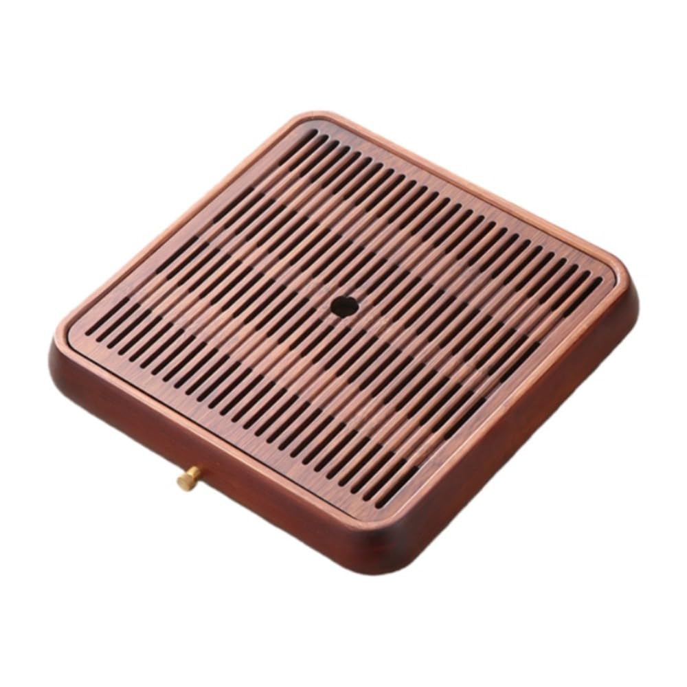 茶盤 分離式デザイン 格子面プレート 貯水、排水切替 コンパクト茶器トレー (39*39*4) ｜擇木ショップ