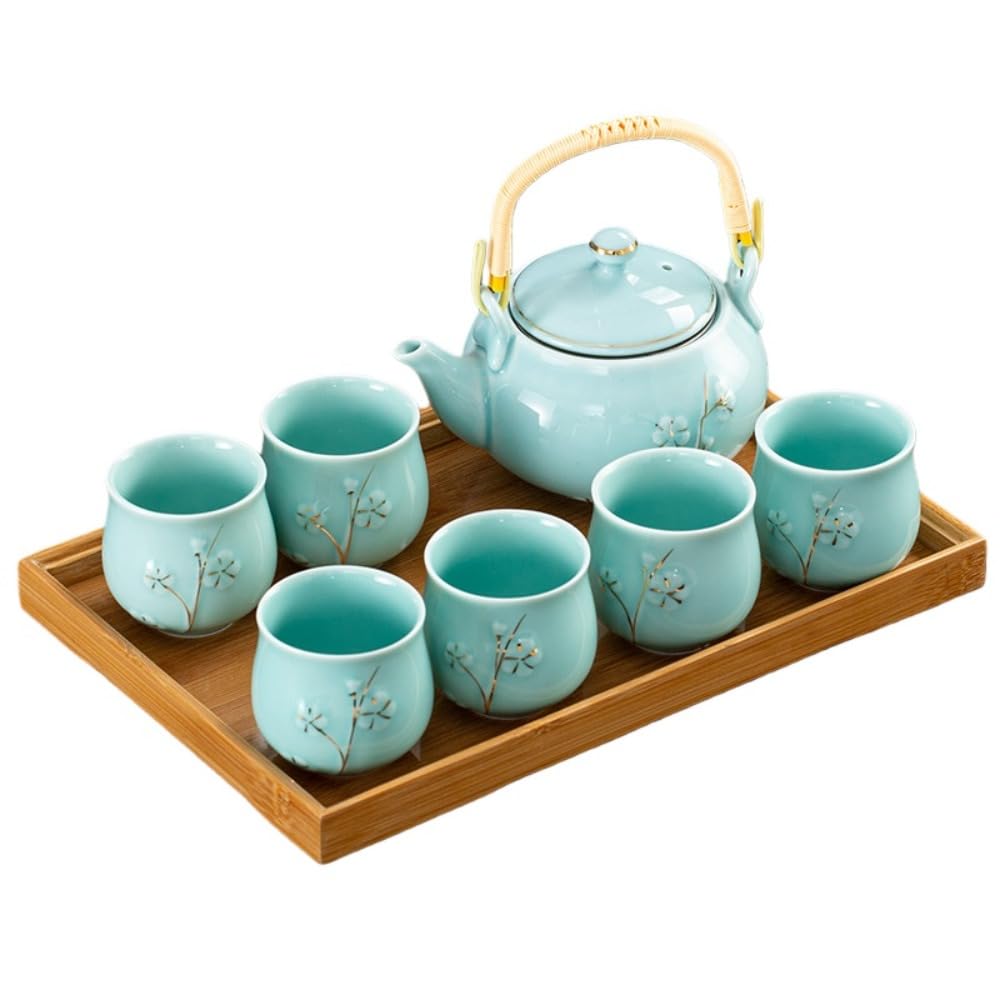 梅柄セラミック茶器セット フィルター付き シンプル和風デザイン ギフト向けインテリア茶具セット () |擇木ショップ