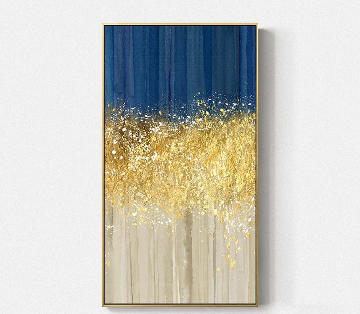 アートパネル 抽象芸術 金の花葉デザイン キャンバス絵画 木枠付き完成品 北欧モダン調 ゴールドブルー リビング装飾 壁掛け用(6090(2436))|擇木ショップ