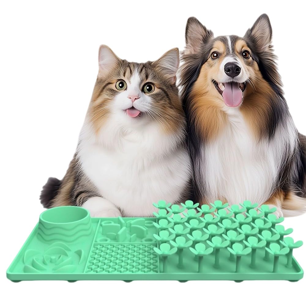 ペット用 シリコン製スローフードマット 吸盤付き なめる・探す遊び対応 犬猫兼用 滑り止め設計 (グリーン,2個)｜擇木ショップ 9,069円