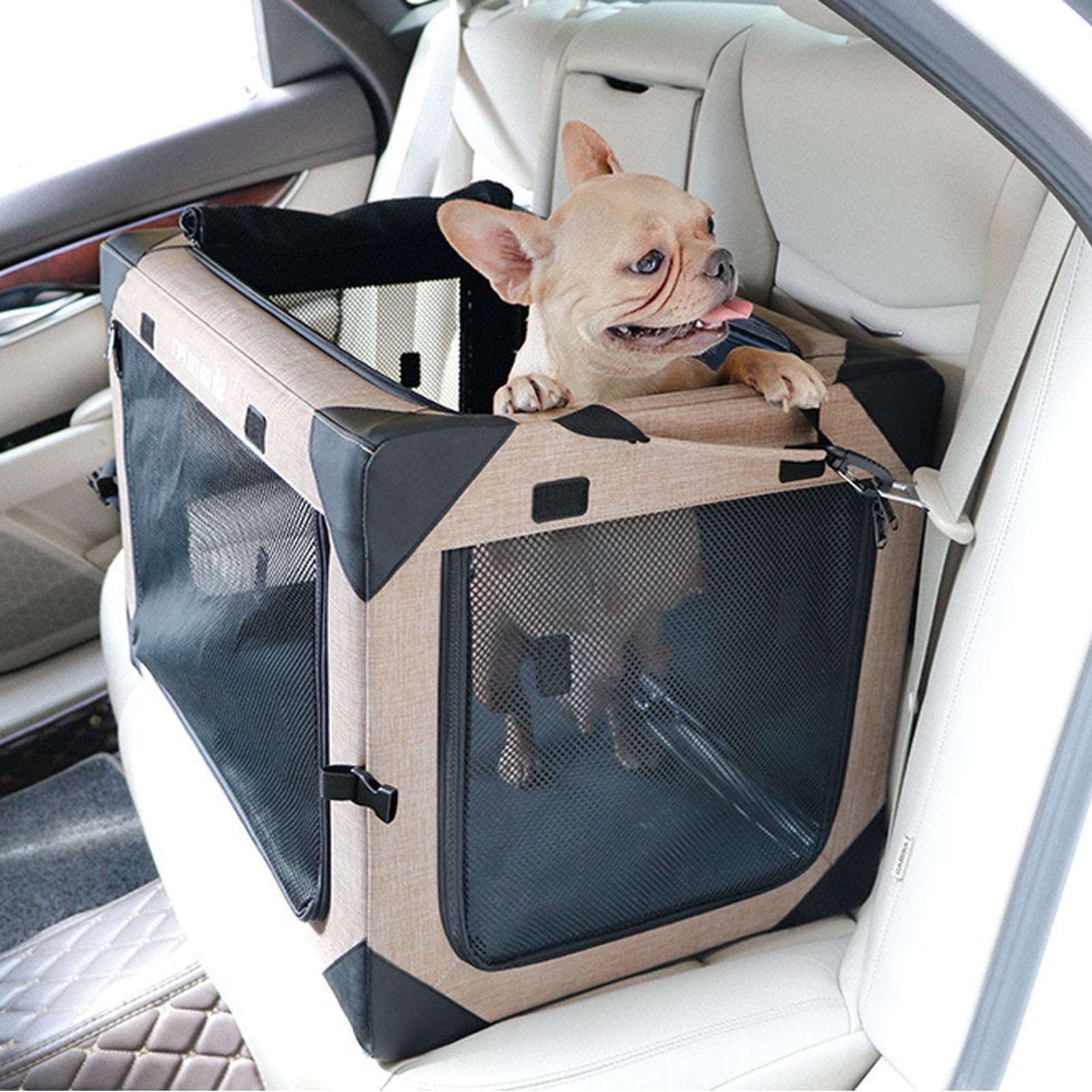 ペットドライブボックス 犬 車 シート 折りたたみケージ 可視メッシュ窓 通気性 防水 車用ペットキャリー 小型犬・猫用 飛び出し防止 ペットドライブ キャリー ソフトクレート後部座席 助手席 大型犬 ペットカー用品|擇木ショップ