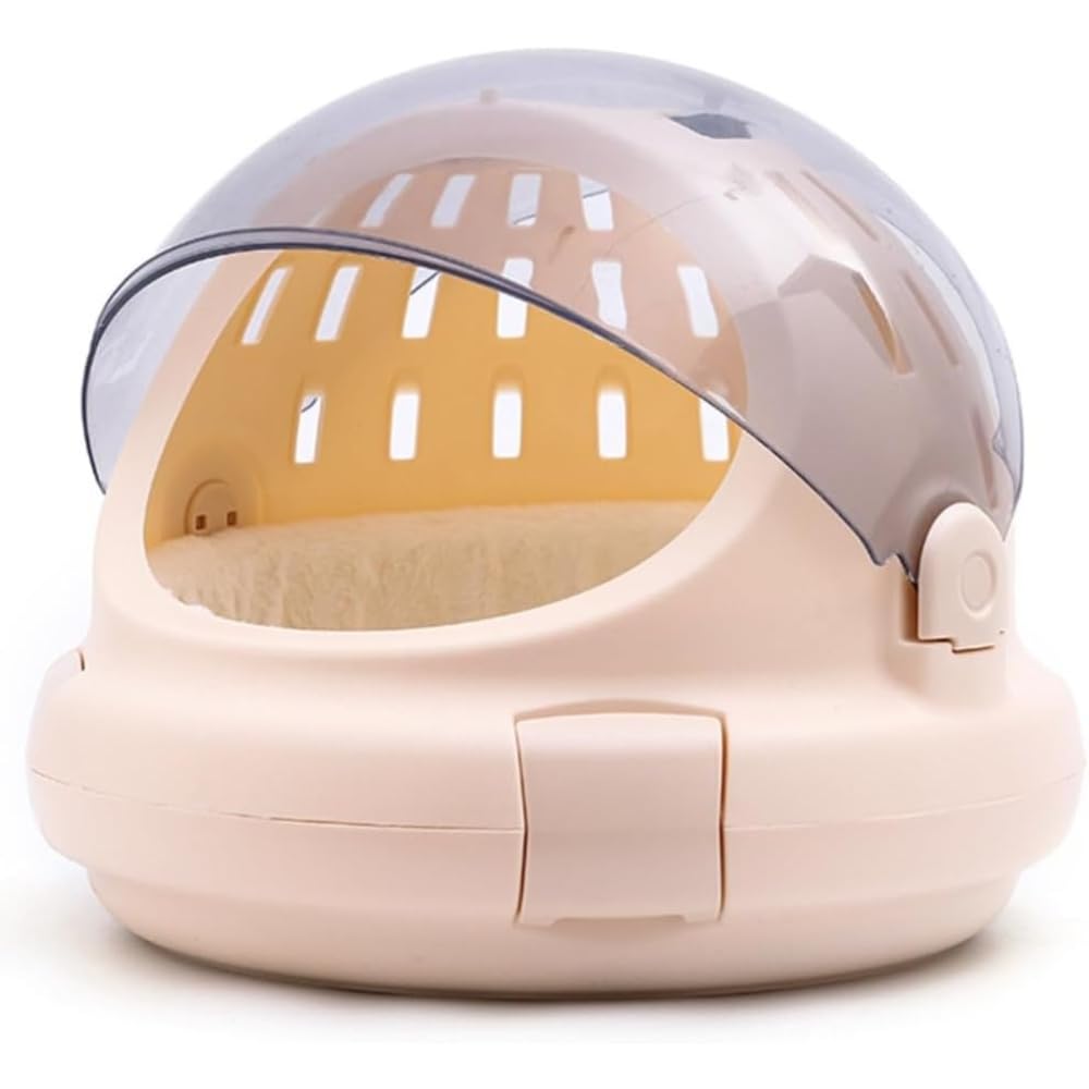 ペット航空ケース ペットバッグ ペットケージ スペースキャビン ネコ小屋 プラスチック製 手提げ可能 持ち運び便利 外出用 車載対応 小型ペット専用のプラスチック製ペット用容器で (ベージュ)|擇木ショップ