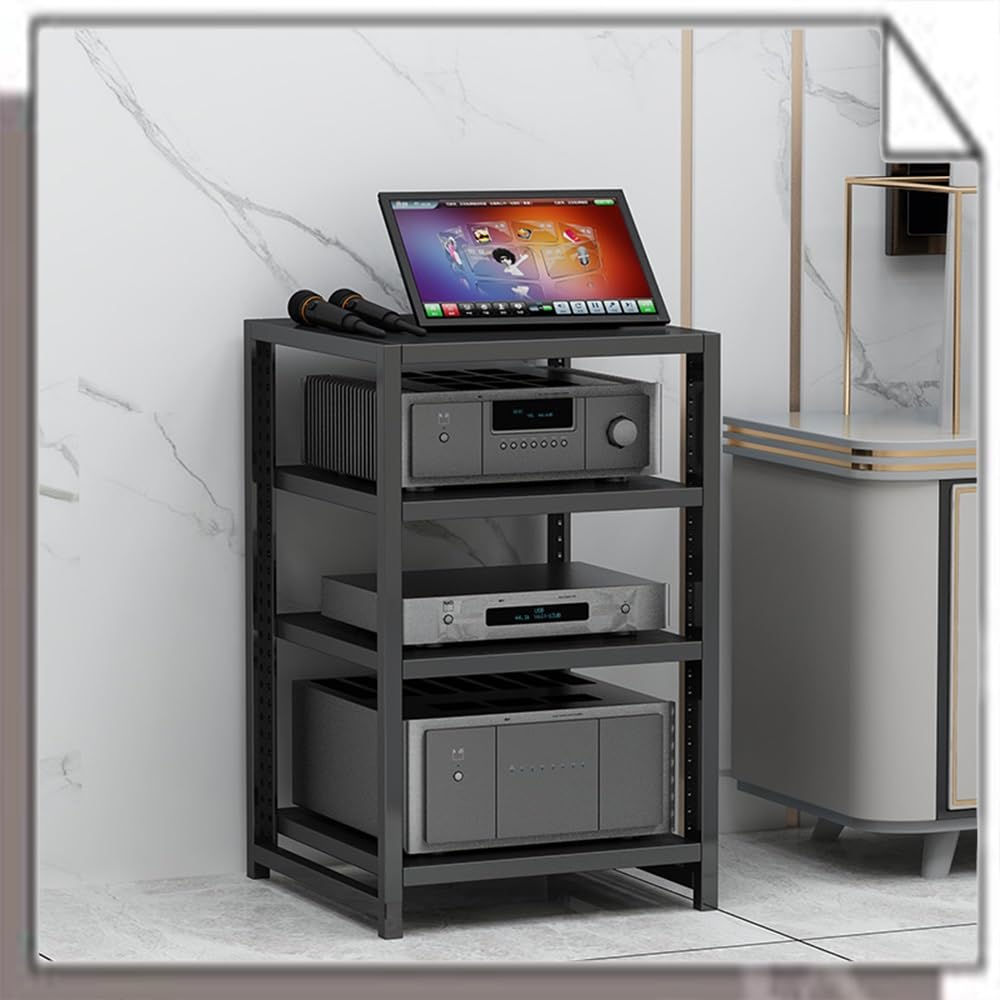 エンターテインメントコンポーネント用調節可能スタンド 4/5/6段オーディオタワーモバイルターンテーブルシェルフ ブラック 60 アンプやオーディオ機器に最適|擇木ショップ