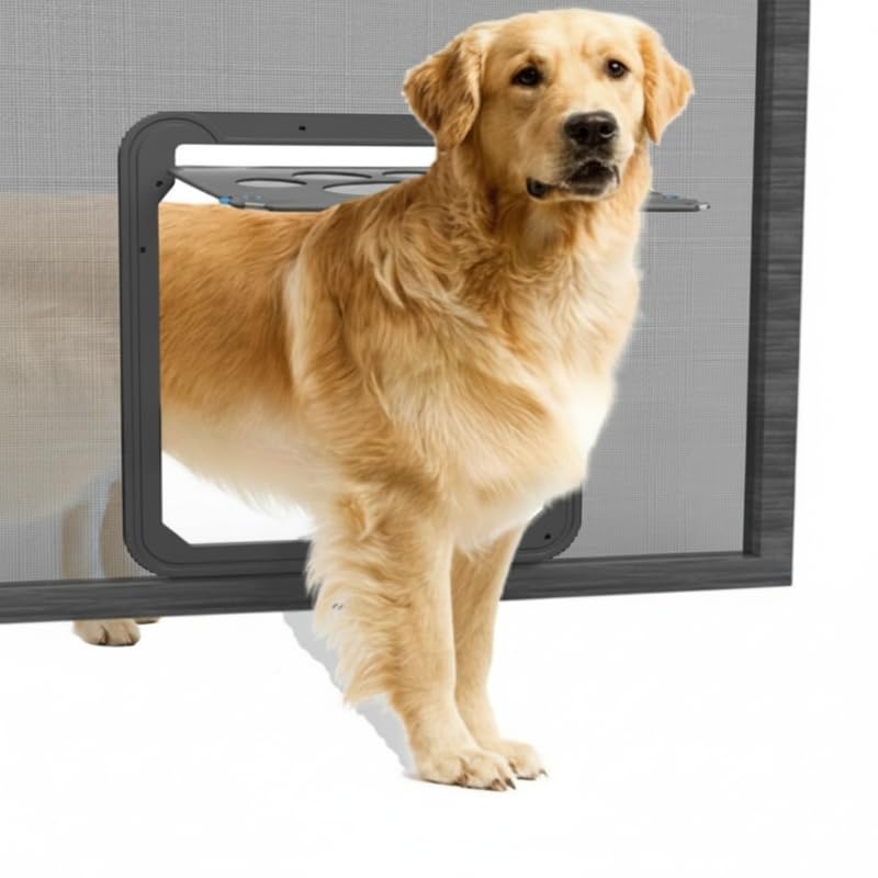 網戸専用ペットドア 中大型犬に対応するペット用網戸ドア 犬猫用出入り口にロック機能を搭載、開閉自在で初心者でも簡単に取り付け可能 (41*37,)|擇木ショップ