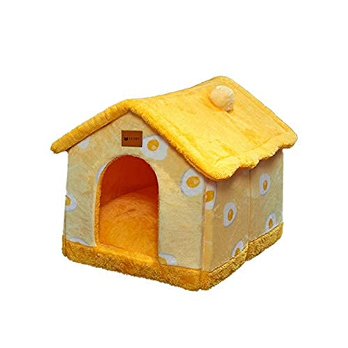 ペットハウス 犬 猫用 ドーム型 防寒 折りたたみ 室内用 三角屋根 ペットベッド 猫ベッド かわいい柔らか 折りたたみ 取り外し クッション付き 犬小屋 犬ハウス 猫ハウス 小型犬 あったか グレー キャットハウス (,イエロー)｜擇木ショップ