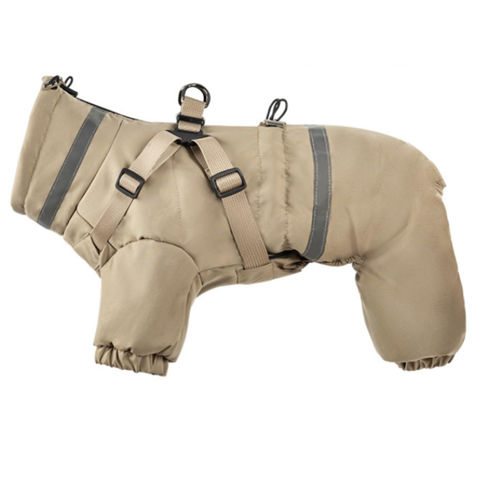 秋冬用 防寒保温 犬用越冬綿服 四脚フルカバー 胴輪一体型 ペットウェア (カーキ,)|擇木ショップ